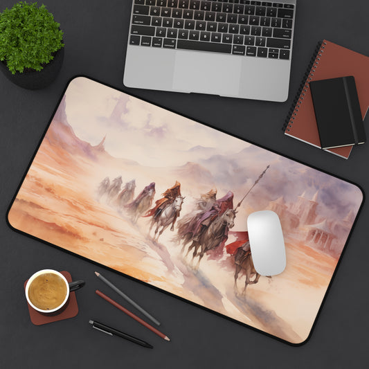 Epic Fantasy Friends Collection - "Journey of the Desert Sourcerer Tribe" Watercolor Art Work Design - Neoprene Gaming Desk Mat / Cover