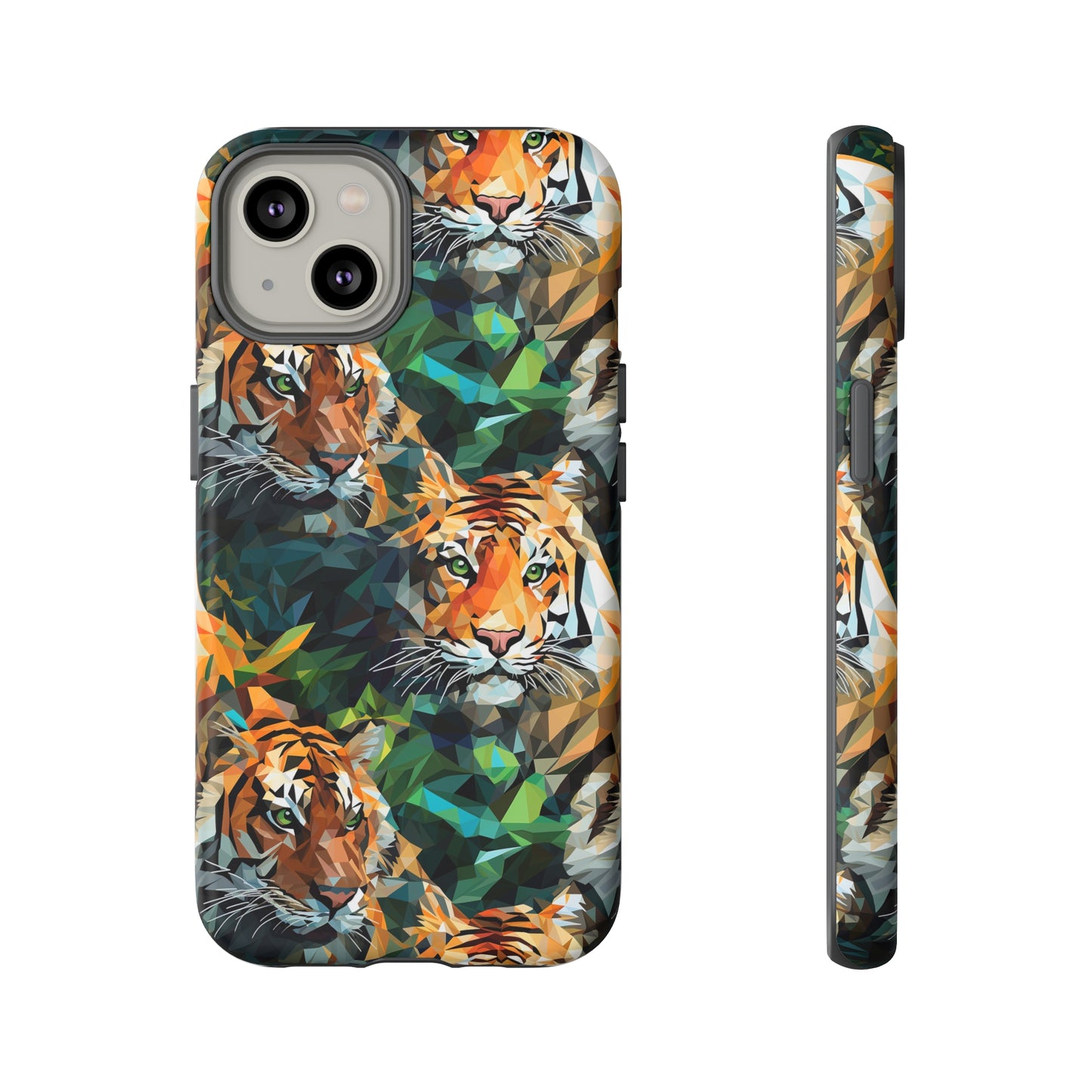 Majestic Hiding Tiger Pattern Polygonized Style Phone Case  - Tough Cases for iPhone 15, iPhone 14 and iPhone 13