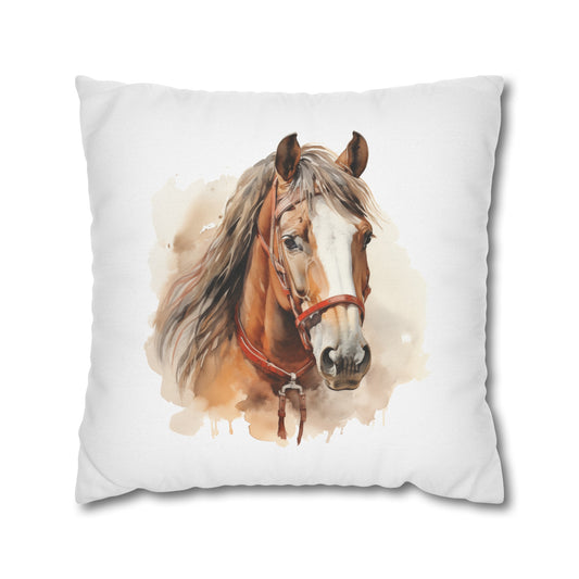 Horse Enthusiasts Collection - Beautiful "Peruvian Horse" Majestic Watercolor Portrait- Spun Polyester Square Pillowcase / Cushion Cover