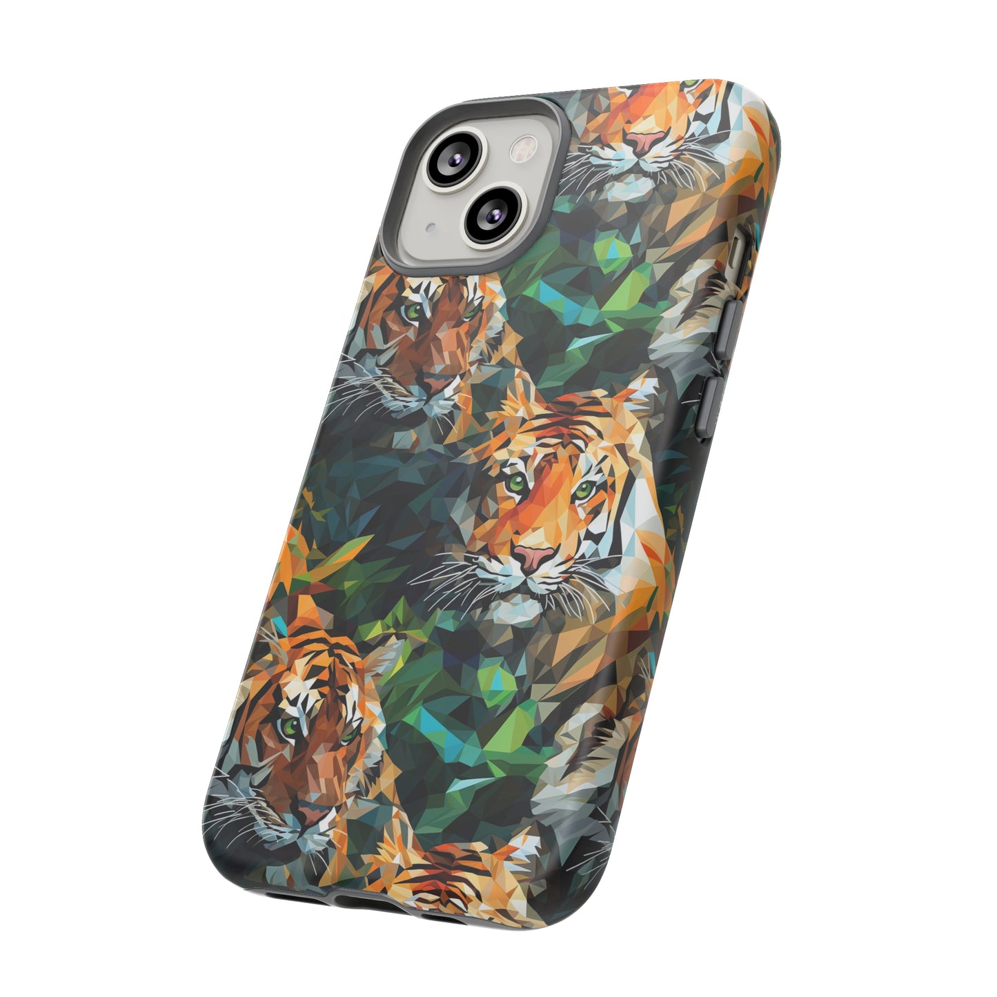 Majestic Hiding Tiger Pattern Polygonized Style Phone Case  - Tough Cases for iPhone 15, iPhone 14 and iPhone 13