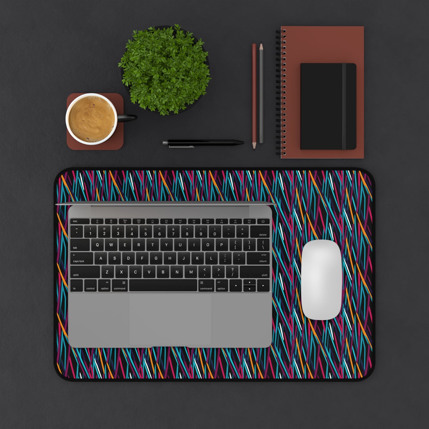 Colorful Artistic Stright Yellow Purple Blue Lines Pattern Desk Mat