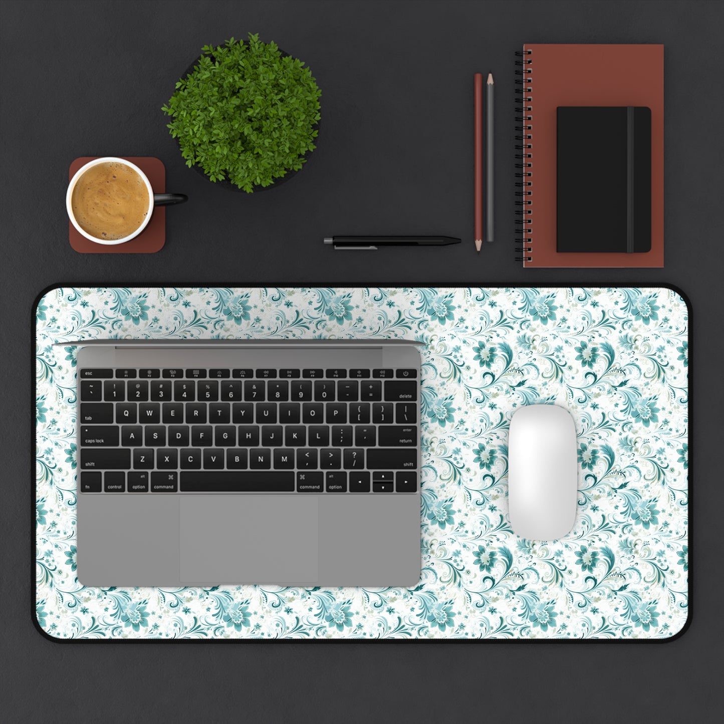 Beautiful Moss and Olive Green Floral Pattern Desk Mat