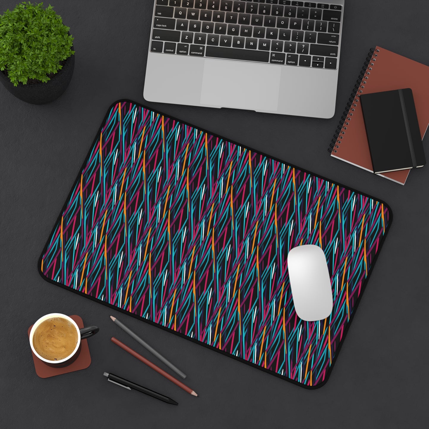 Colorful Artistic Stright Yellow Purple Blue Lines Pattern Desk Mat