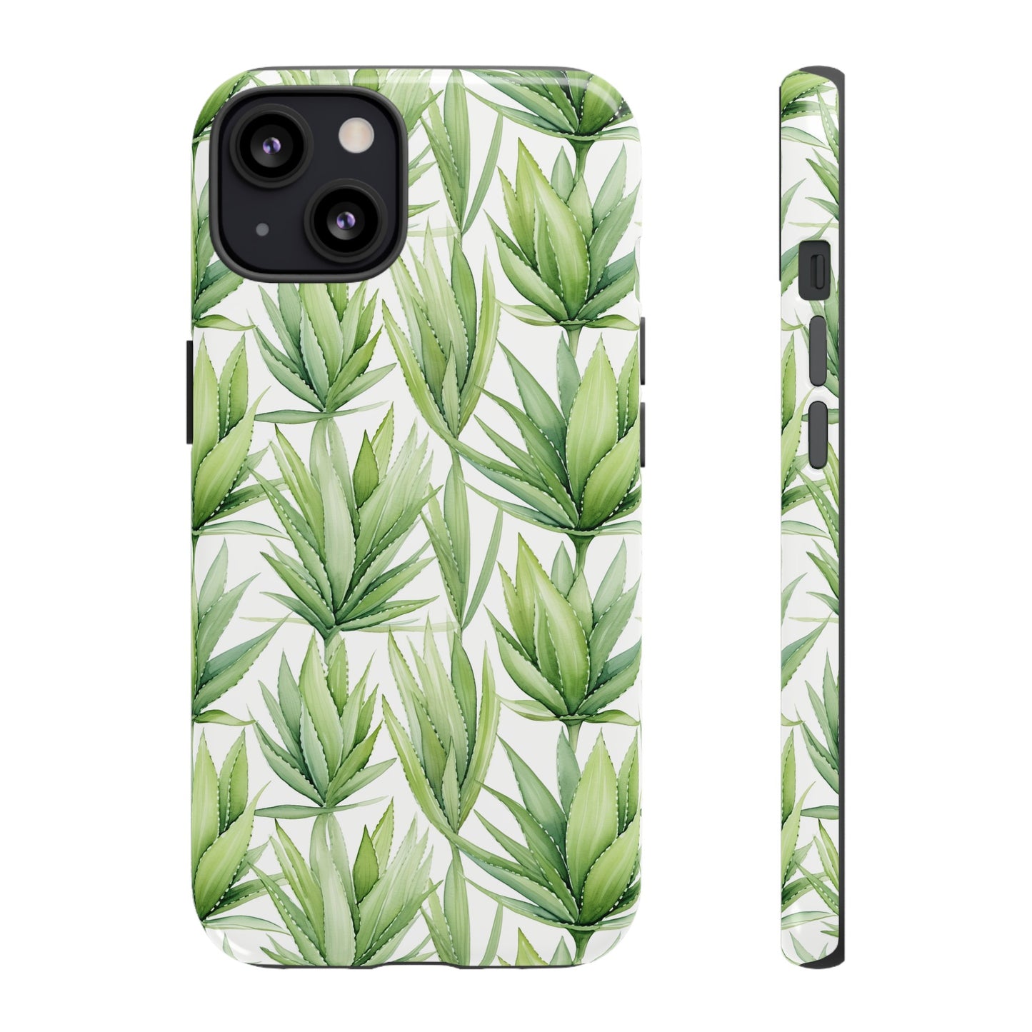 Gardening Collection - "Aloe Vera (Aloe Barbadensis)" Herbal Watercolor Plants Pattern -  iPhone 15, iPhone 14 and iPhone 13 Phone Case