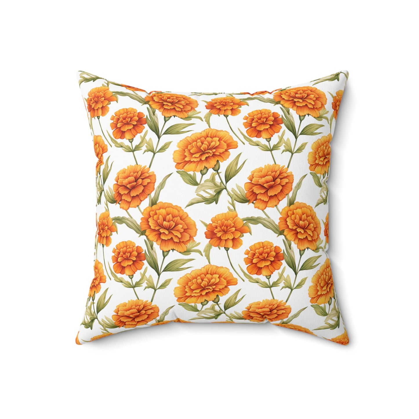 Gardening Lovers Collection - Marigold (Tagetes spp.) Herbal Garden Plants Pattern - Spun Polyester Square Pillow - Perfect Gift