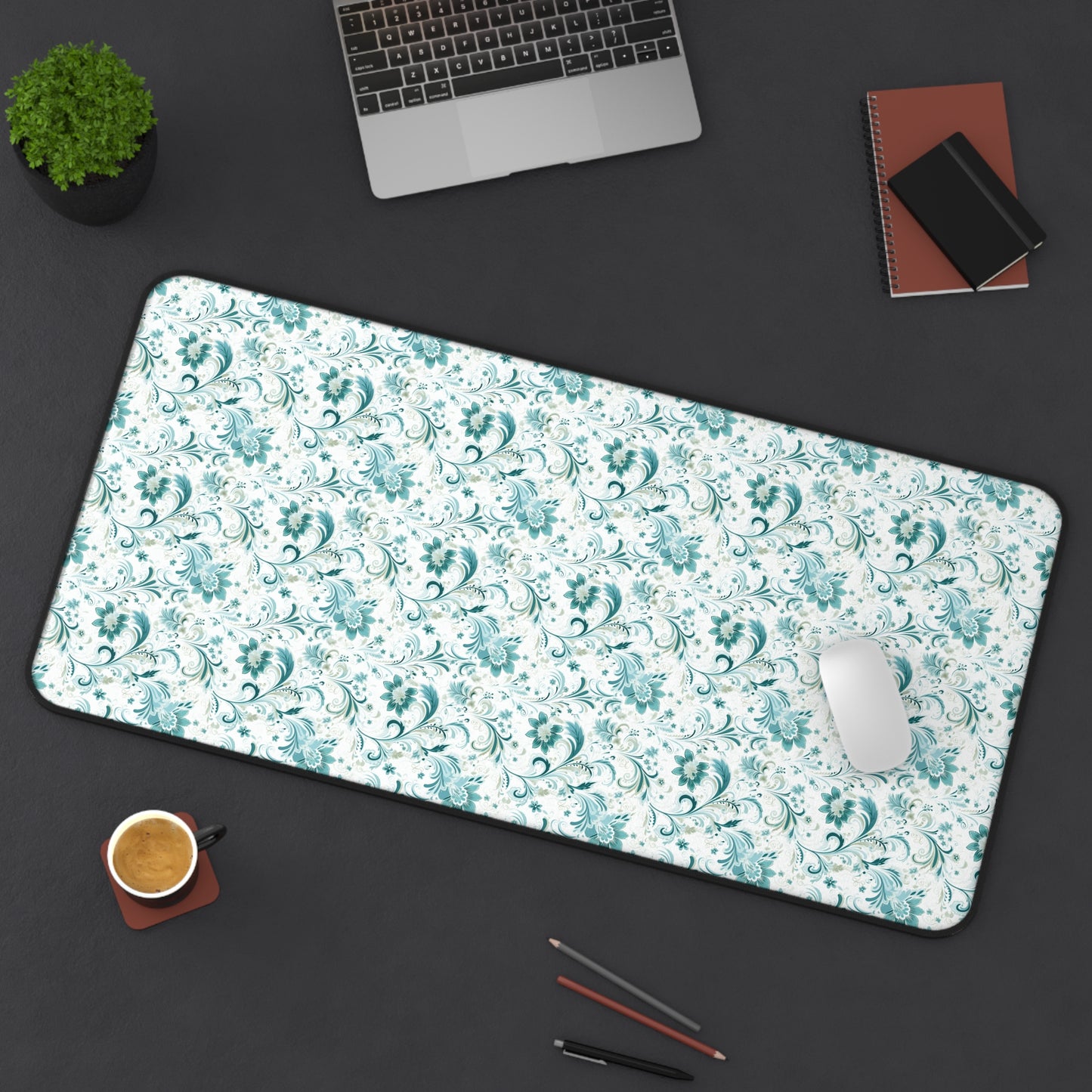 Beautiful Moss and Olive Green Floral Pattern Desk Mat