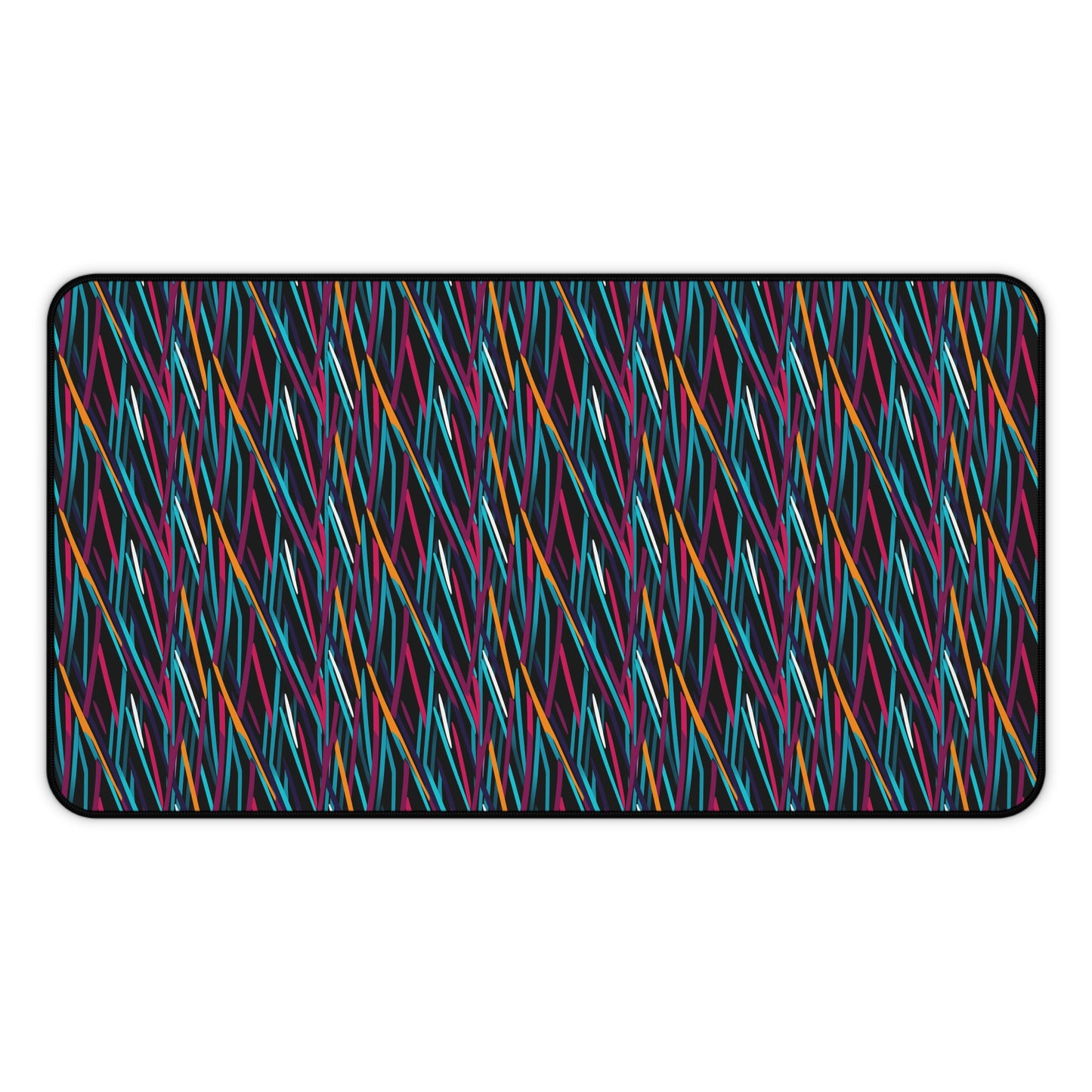 Colorful Artistic Stright Yellow Purple Blue Lines Pattern Desk Mat