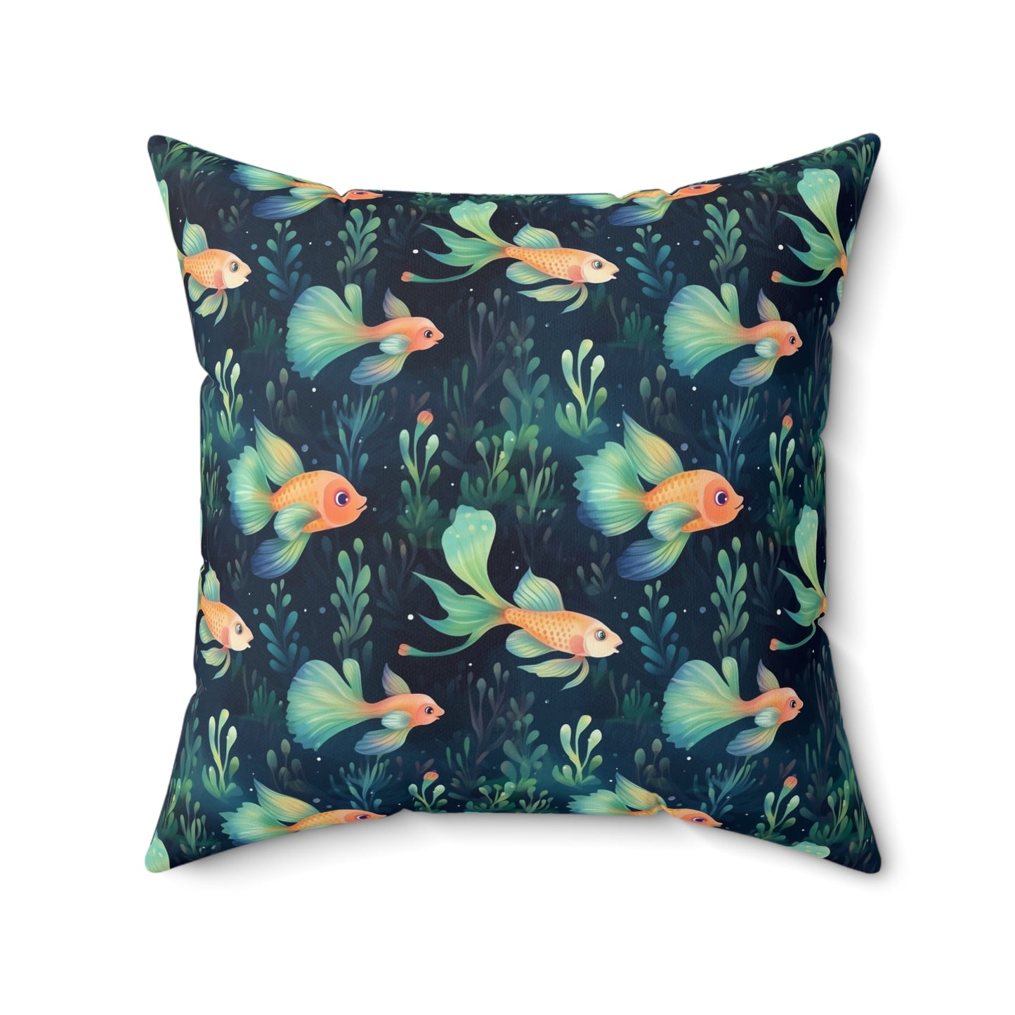 Fishing Enthusiasts Collection - Beautiful "Guppy" Elegant Watercolor Fish Pattern - Spun Polyester Square Pillow - Gift