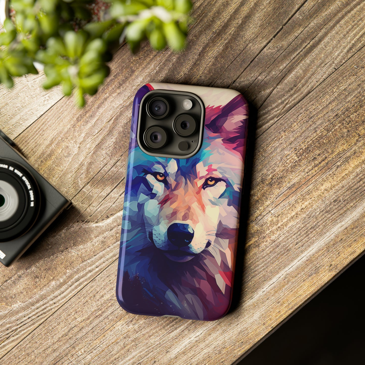 Majestic Wolf Polygon Style Phone Case / Beautiful Color Case - Tough Cases for iPhone 15, iPhone 14 and iPhone 13