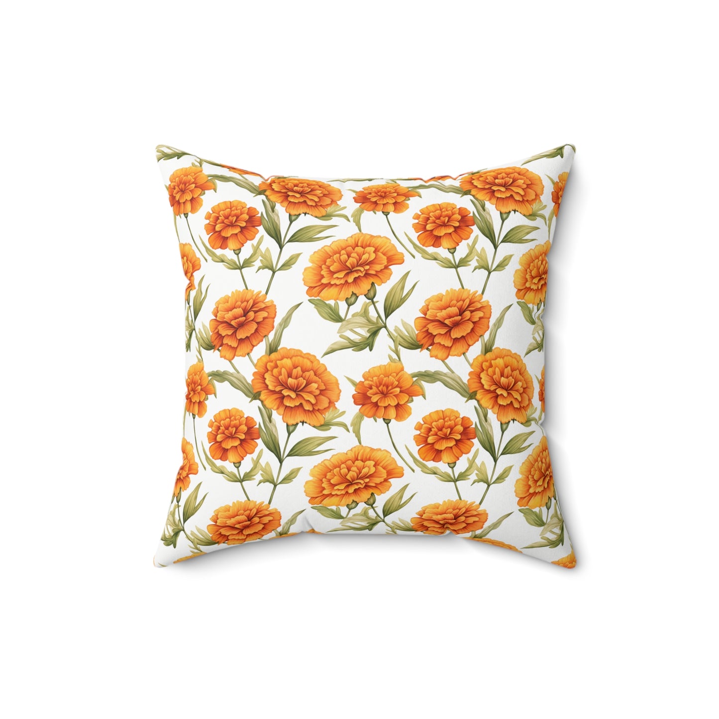 Gardening Lovers Collection - Marigold (Tagetes spp.) Herbal Garden Plants Pattern - Spun Polyester Square Pillow - Perfect Gift