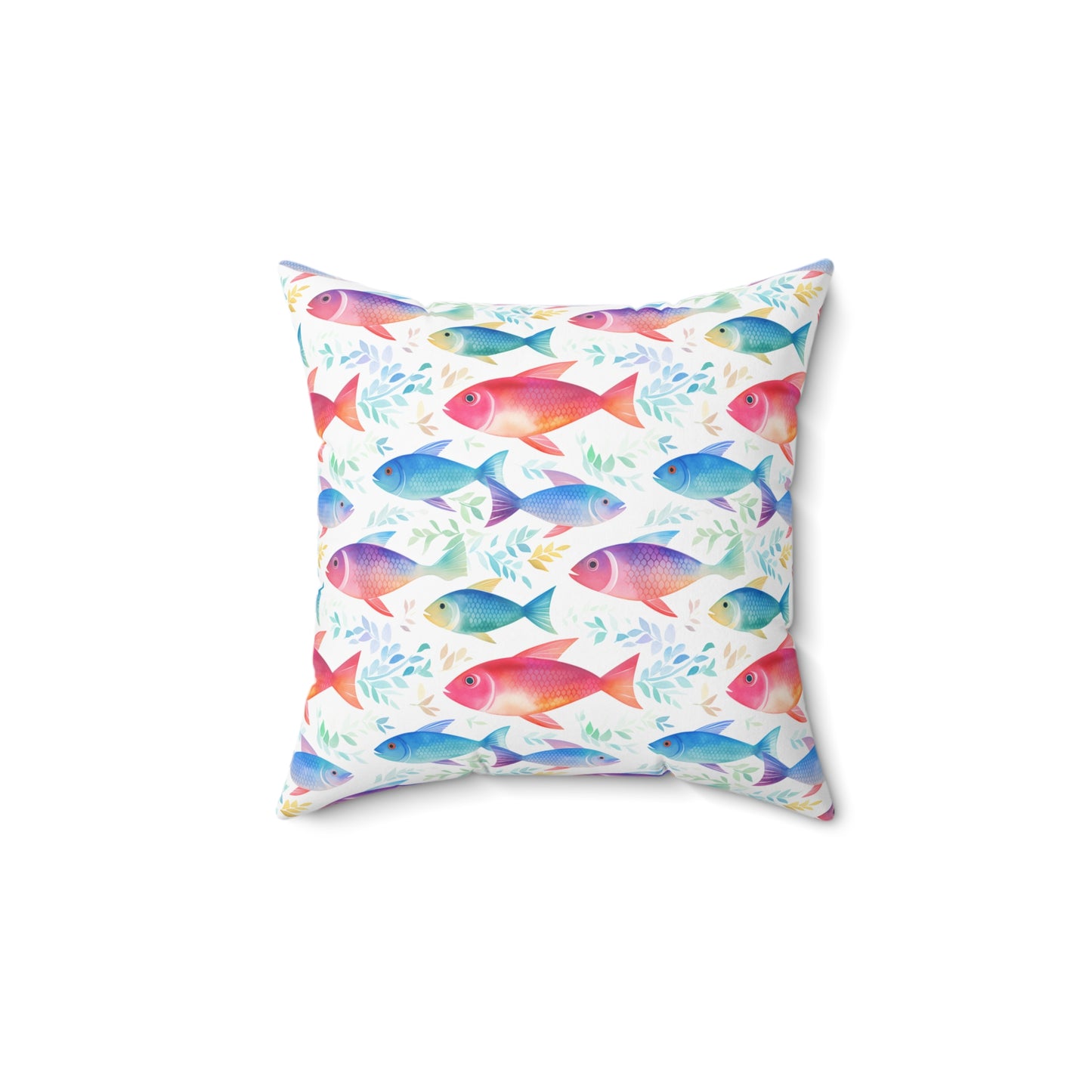 Fishing Enthusiasts Collection - Beautiful "Rainbow Fish" Elegant Watercolor Fish Pattern - Spun Polyester Square Pillow - Gift