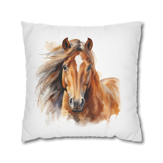 Horse Enthusiasts Collection - Beautiful "Arabian Horse" Majestic Watercolor Portrait- Spun Polyester Square Pillowcase / Cover