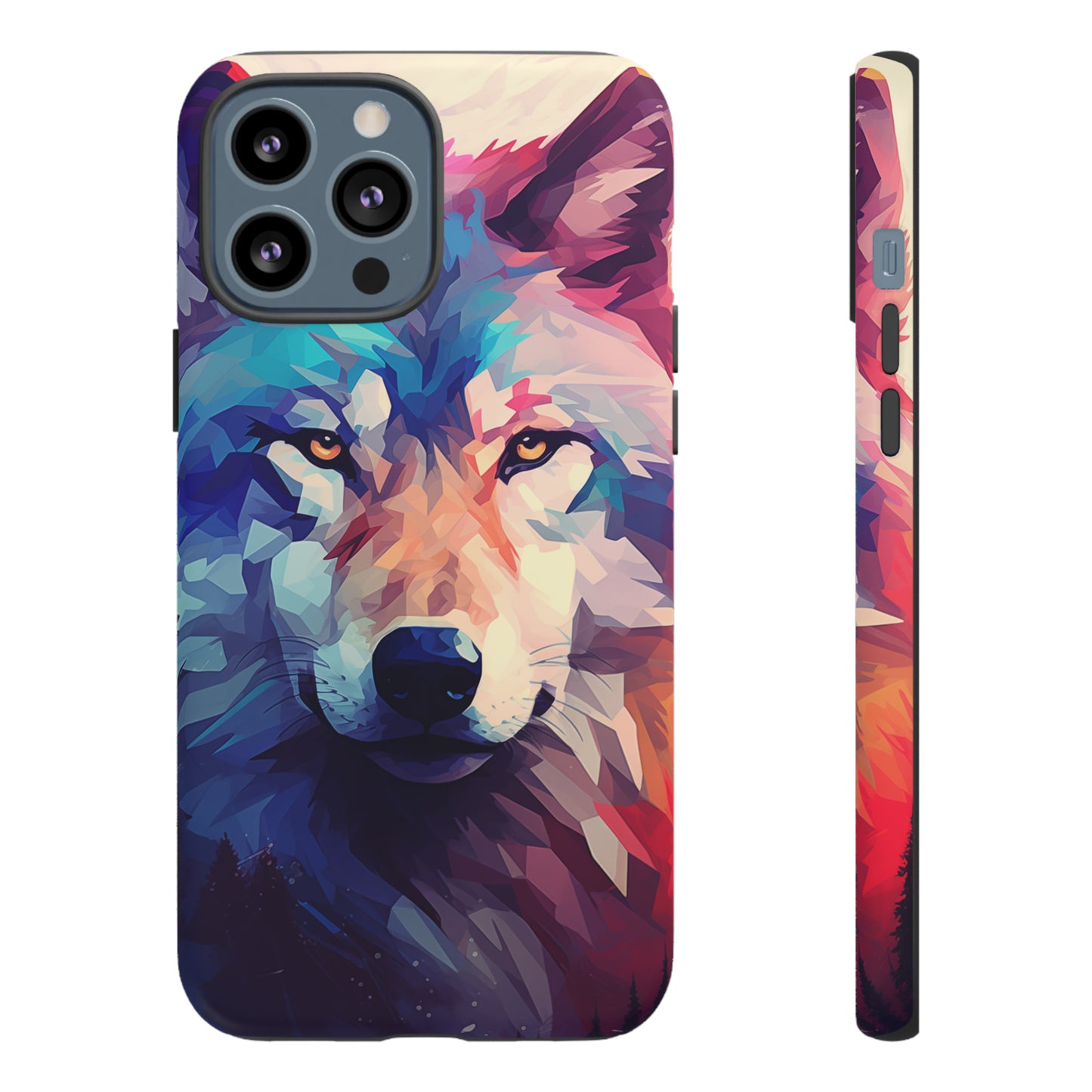 Majestic Wolf Polygon Style Phone Case / Beautiful Color Case - Tough Cases for iPhone 15, iPhone 14 and iPhone 13