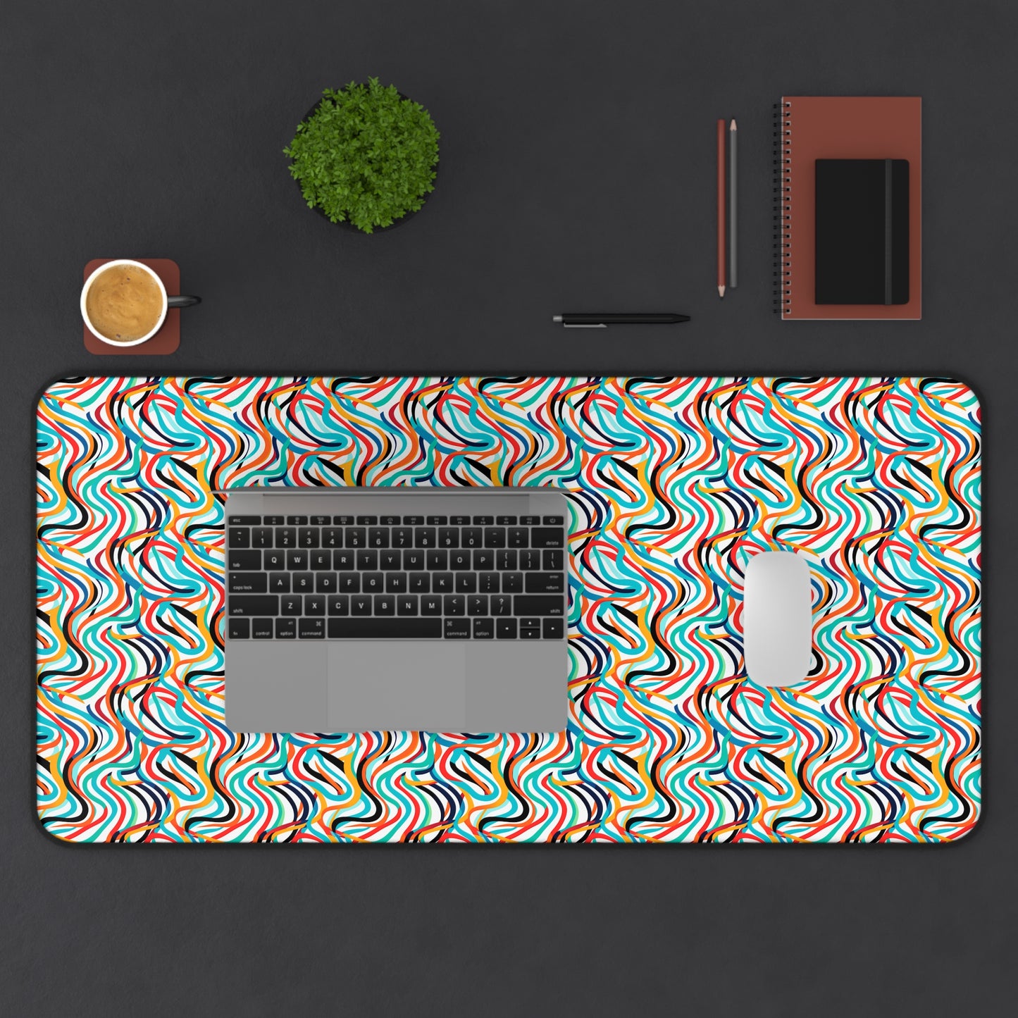 Colorful Artistic Round Rainbow Lines Pattern Desk Mat