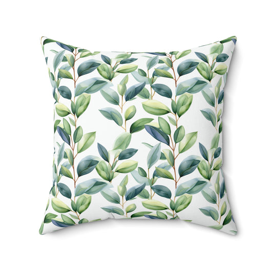 Gardening Lovers Collection - Rubber Plant (Ficus elastica) Herbal Garden Plants Pattern - Spun Polyester Square Pillow - Perfect Gift