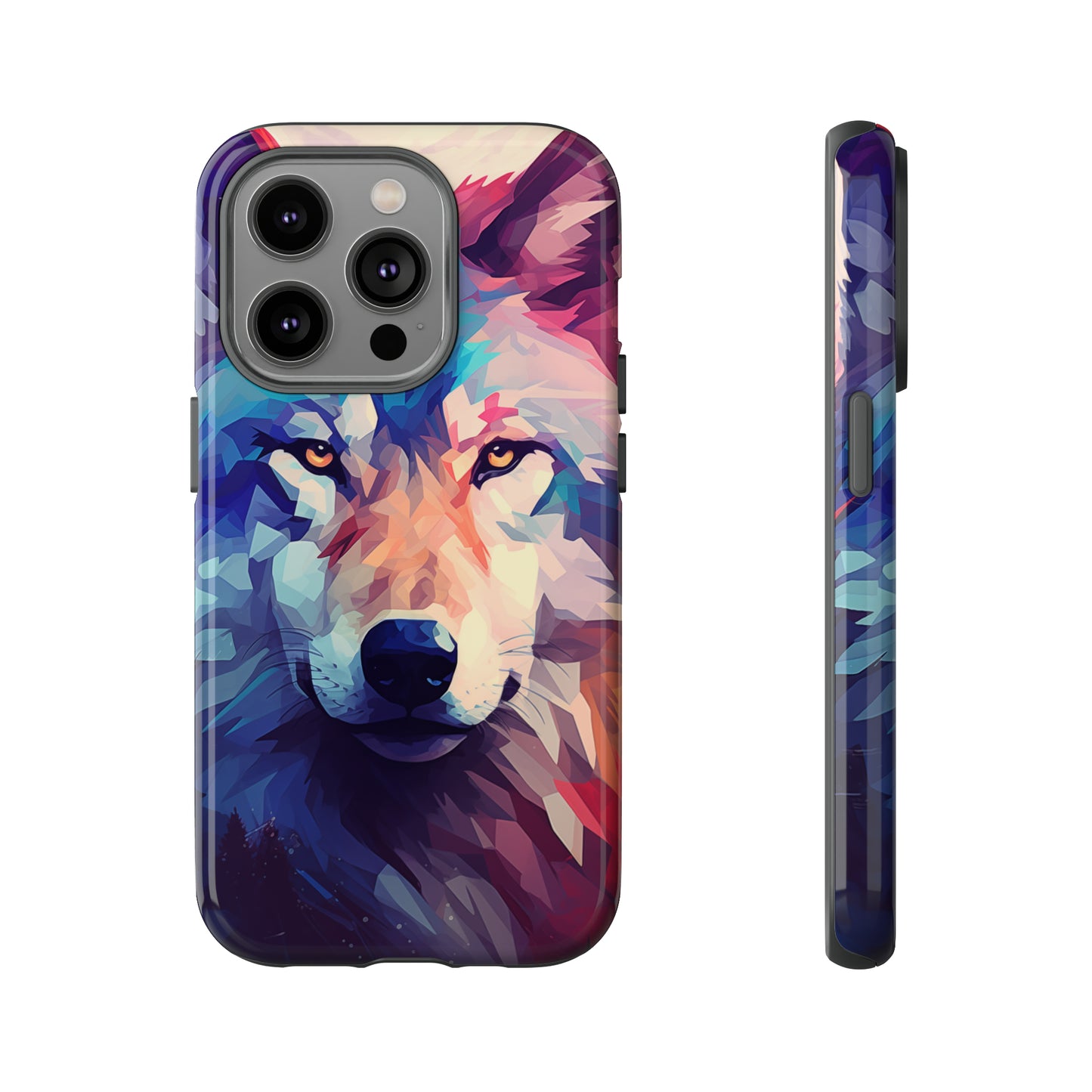 Majestic Wolf Polygon Style Phone Case / Beautiful Color Case - Tough Cases for iPhone 15, iPhone 14 and iPhone 13