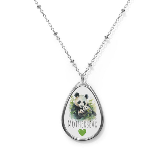 Happy Mother's Day / Mother Love / Motherbear -  Exquisite Baby Panda Watercolor Design Oval Necklace - Perfect Gift