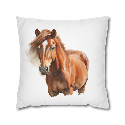 Horse Enthusiasts Collection - Beautiful "Mustang Pony" Majestic Watercolor Portrait- Spun Polyester Square Pillowcase / Cushion Cover