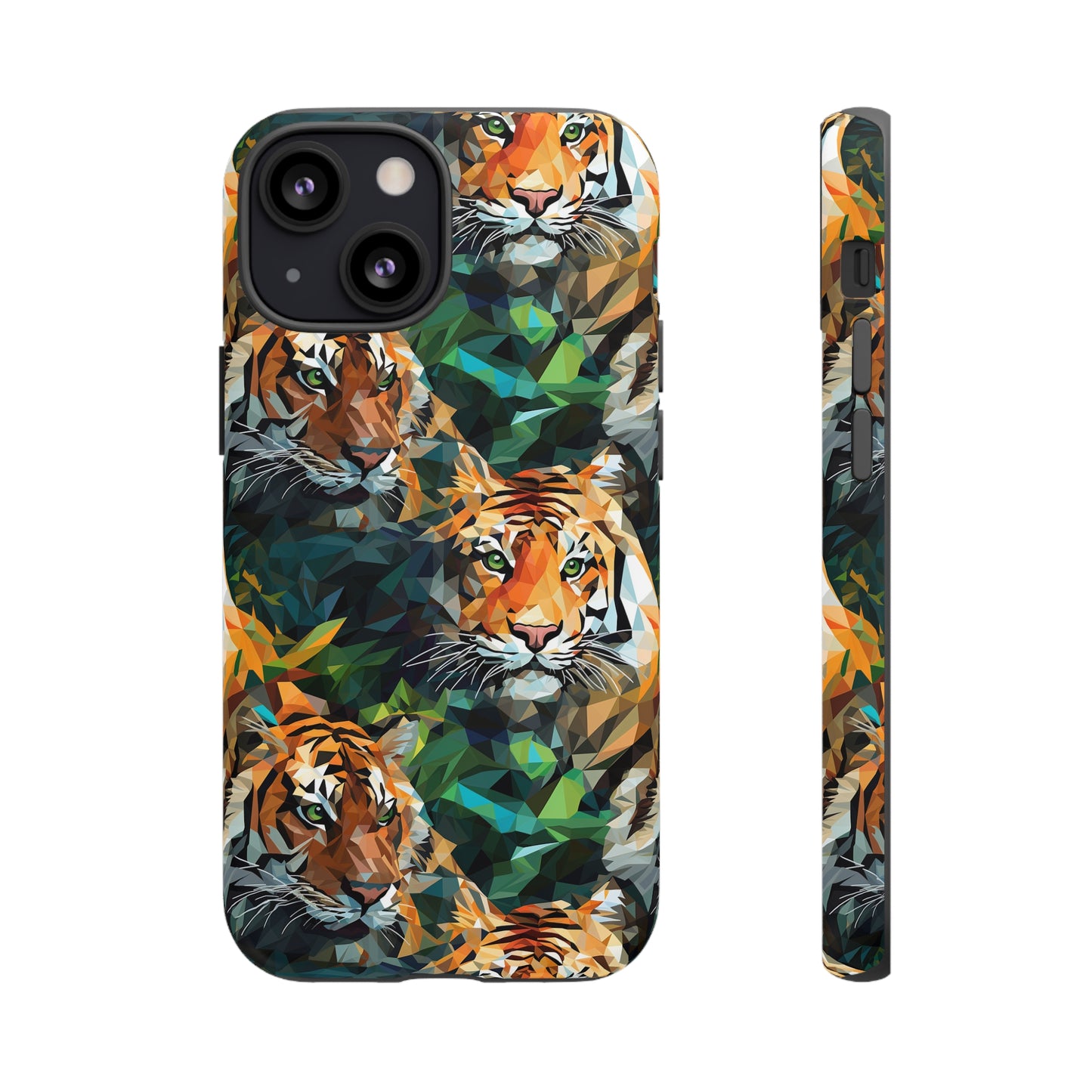 Majestic Hiding Tiger Pattern Polygonized Style Phone Case  - Tough Cases for iPhone 15, iPhone 14 and iPhone 13