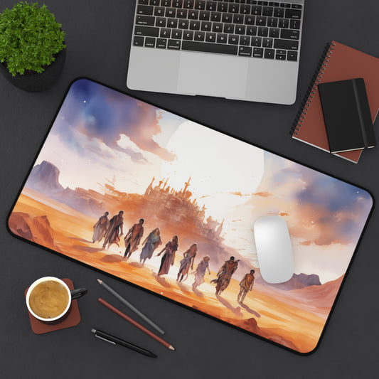 Epic Fantasy Friends Collection - "Fellowship on the Way to the Desert-Town" Watercolor Art Work Design - Neoprene Gaming Desk Mat / Cover