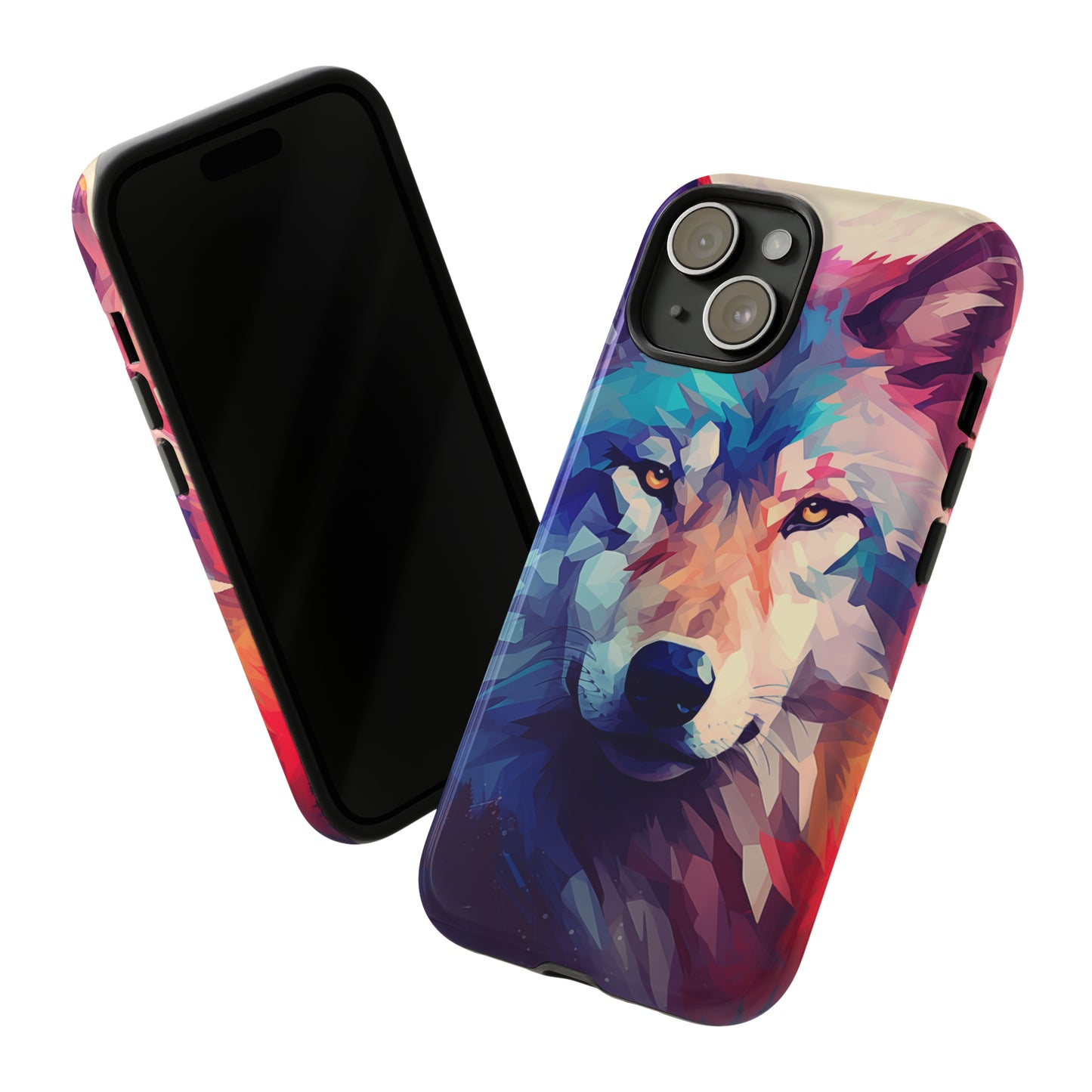 Majestic Wolf Polygon Style Phone Case / Beautiful Color Case - Tough Cases for iPhone 15, iPhone 14 and iPhone 13