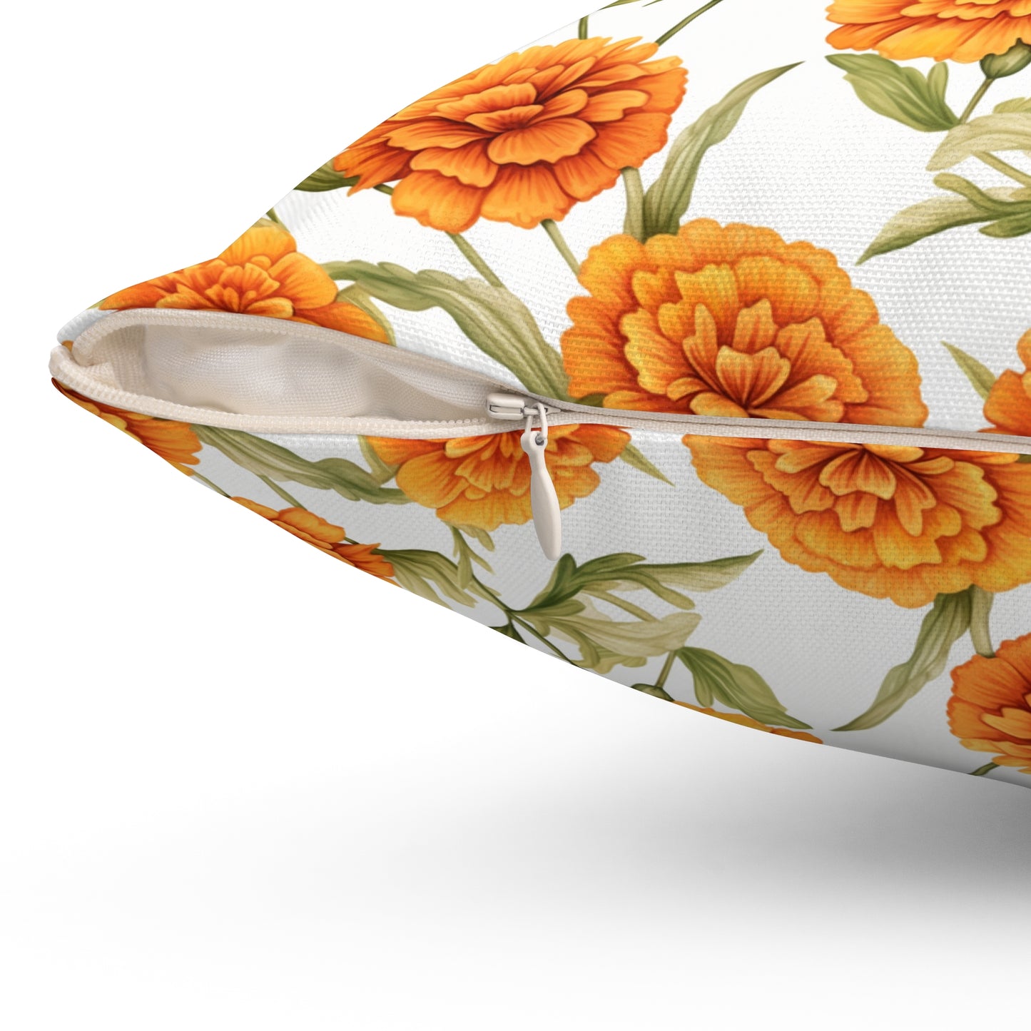 Gardening Lovers Collection - Marigold (Tagetes spp.) Herbal Garden Plants Pattern - Spun Polyester Square Pillow - Perfect Gift