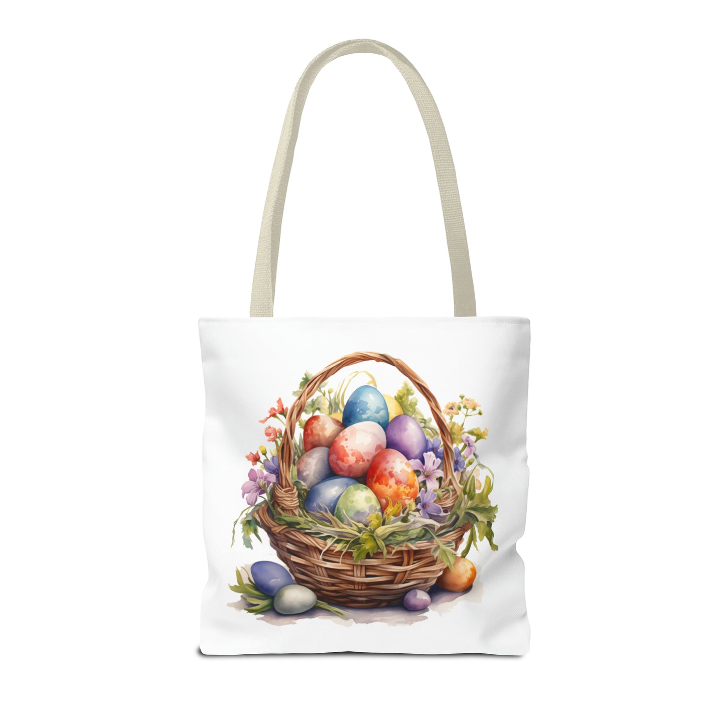 Happy Easter Basket / Egg Basket Watercolor Design Tote Bag