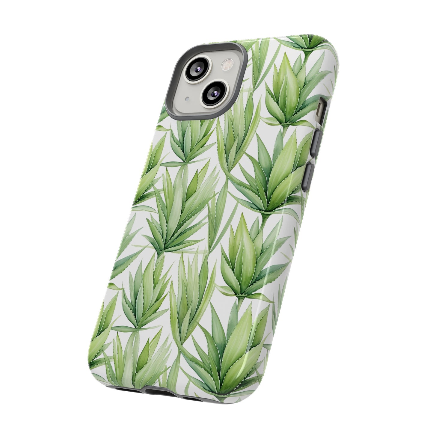 Gardening Collection - "Aloe Vera (Aloe Barbadensis)" Herbal Watercolor Plants Pattern -  iPhone 15, iPhone 14 and iPhone 13 Phone Case