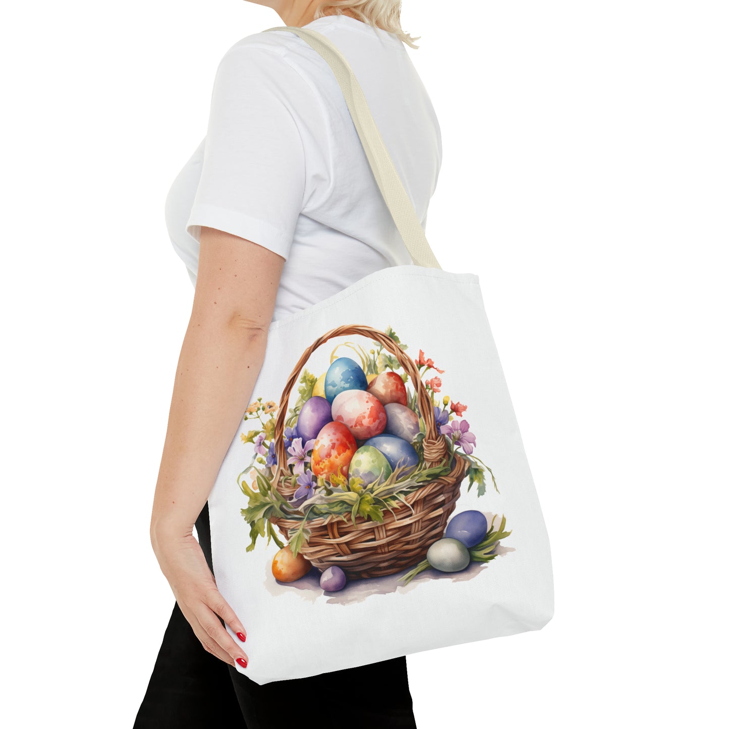 Happy Easter Basket / Egg Basket Watercolor Design Tote Bag