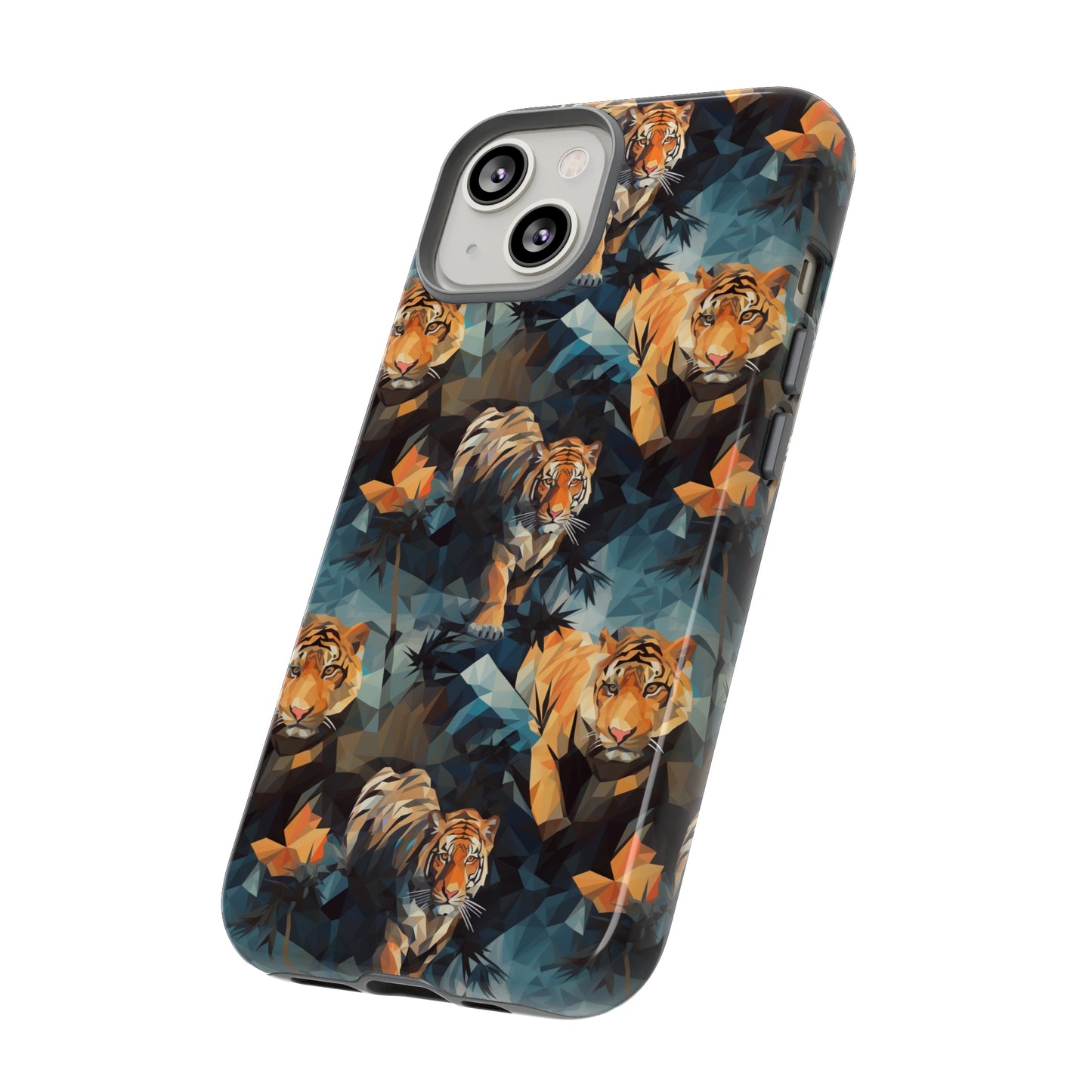 Sneaking Tiger Grey Polygonized Style Phone Case  - Tough Cases for iPhone 15, iPhone 14 and iPhone 13