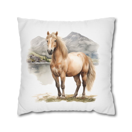 Horse Enthusiasts Collection - Beautiful "Norwegian Fjord Horse" Majestic Watercolor Portrait-Spun Polyester Square Pillowcase/Cushion Cover