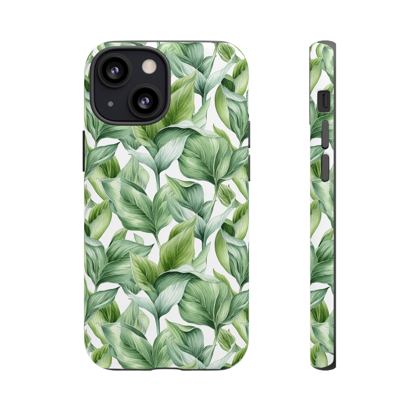 Gardening Lovers Collection - "Hosta (Hosta spp.)" Herbal Watercolor Plants Pattern - iPhone 15, iPhone 14 and iPhone 13 Phone Case