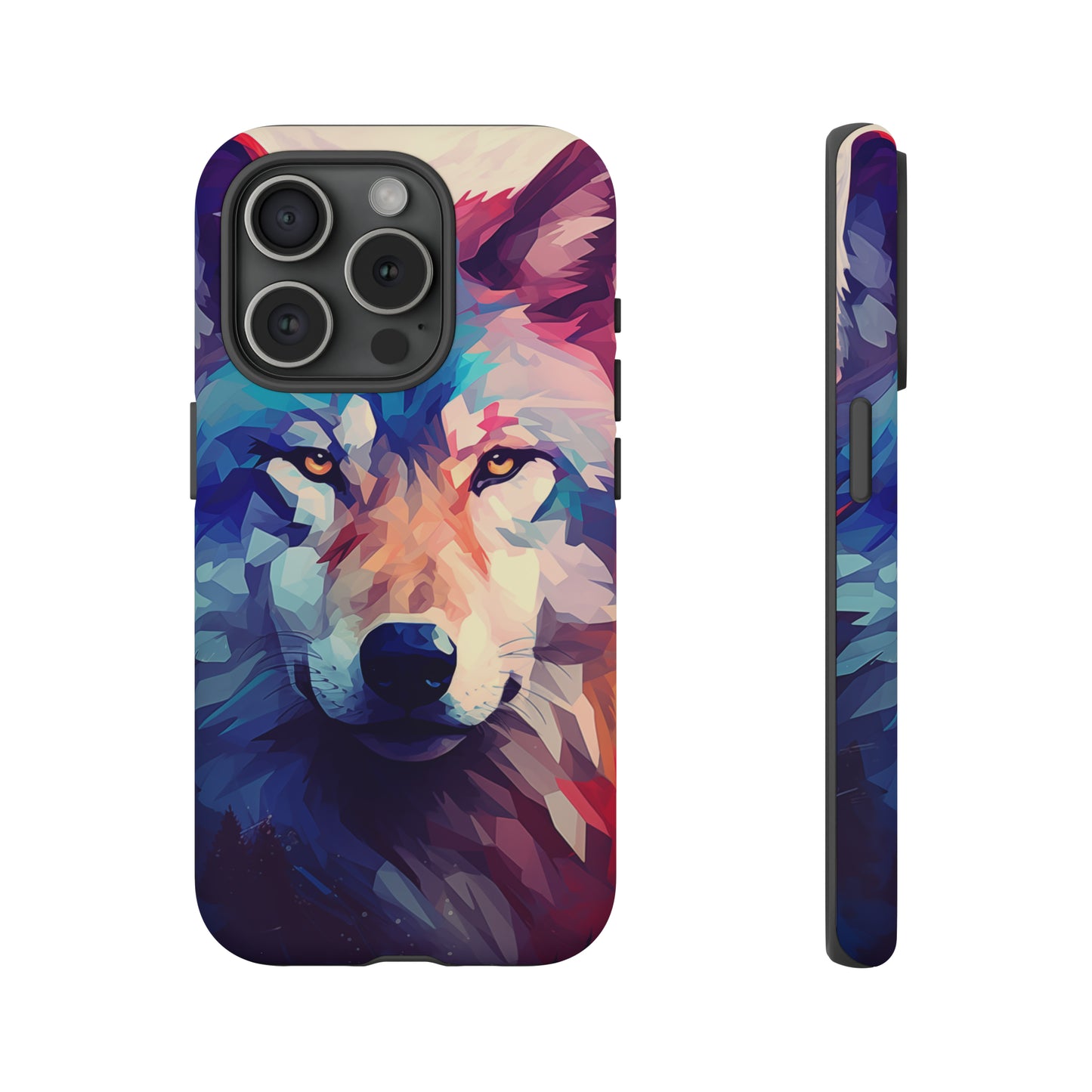 Majestic Wolf Polygon Style Phone Case / Beautiful Color Case - Tough Cases for iPhone 15, iPhone 14 and iPhone 13