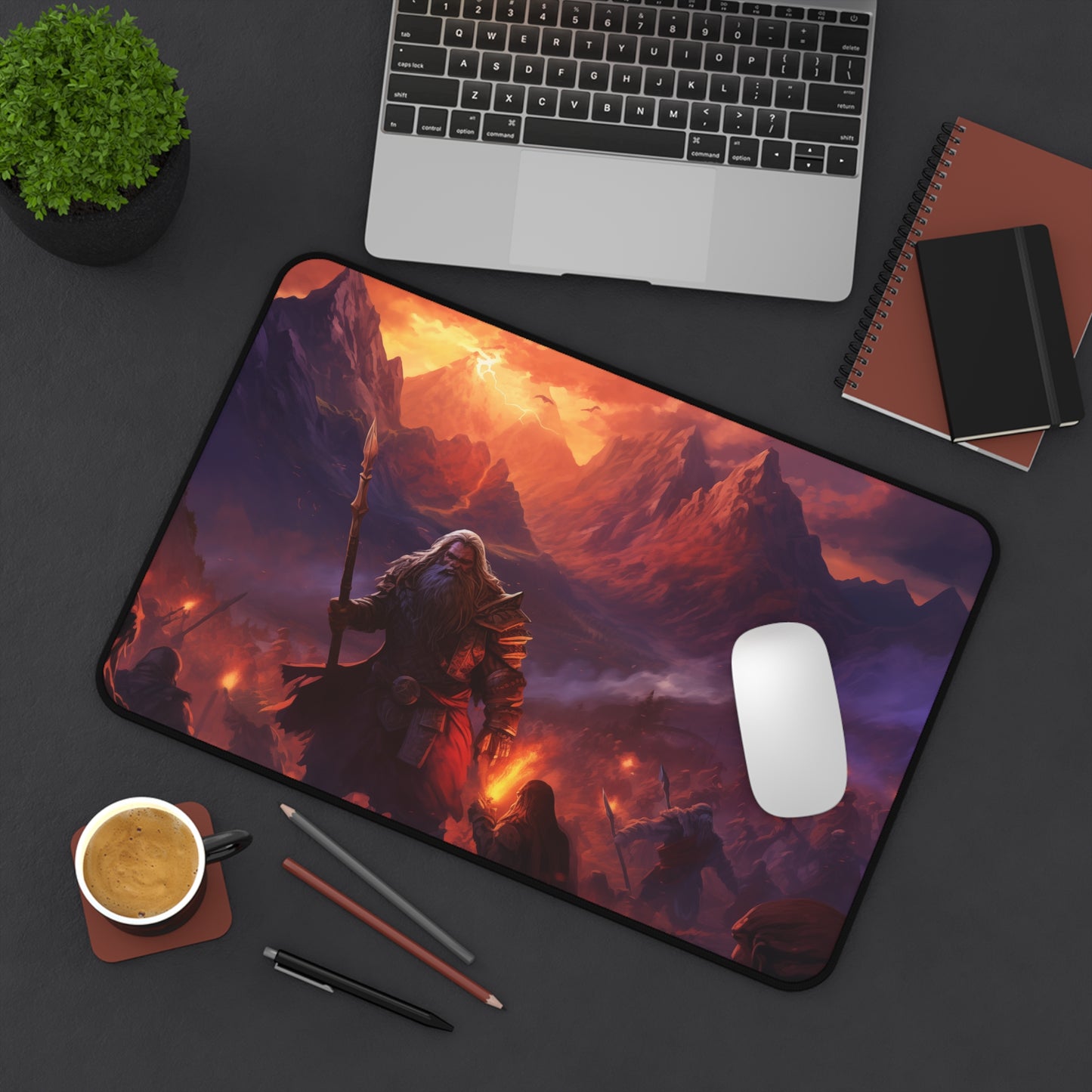 Epic Fantasy Friends Collection - "The Unbreakable General" Watercolor Art Work Design - Neoprene Gaming Desk Mat / Cover