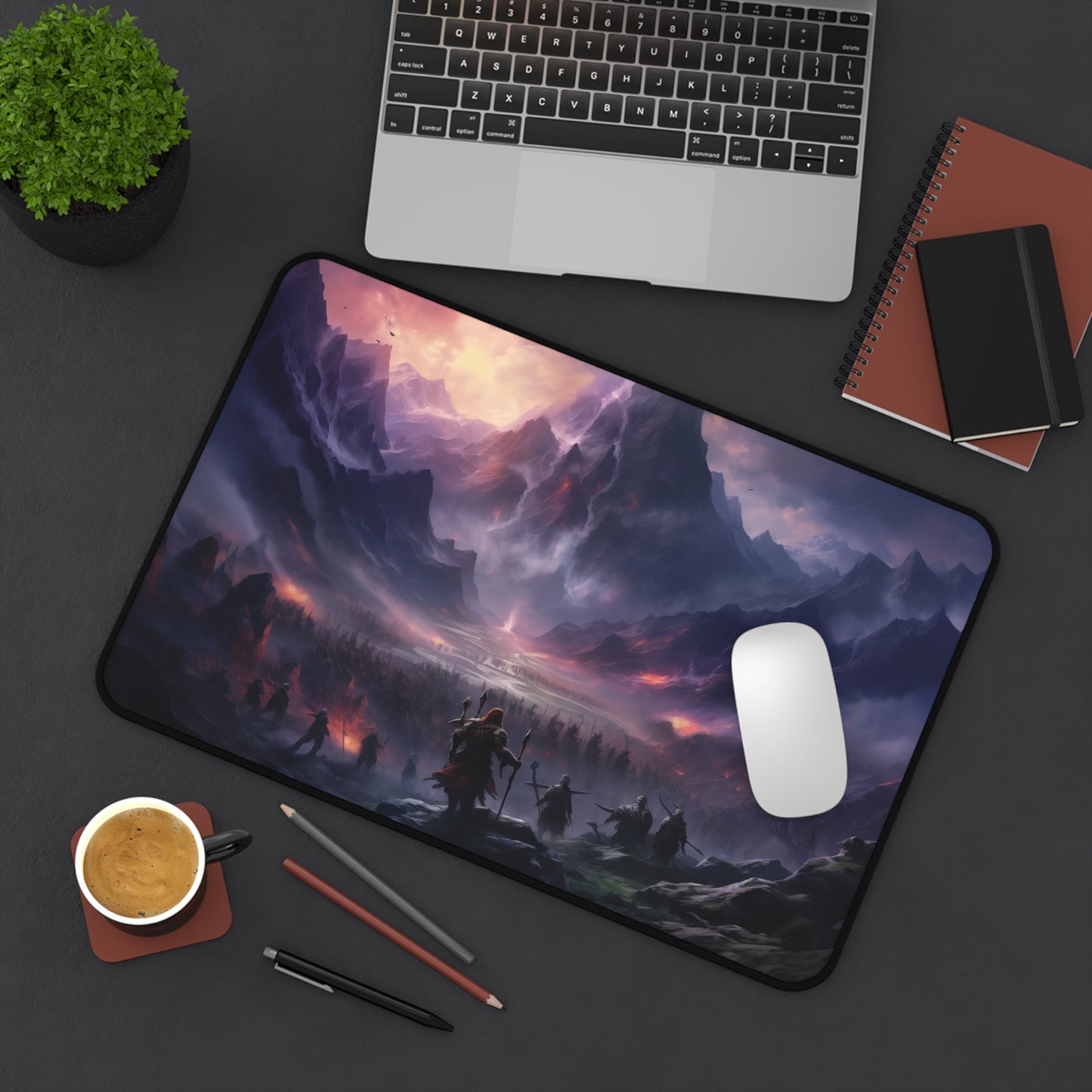 Epic Fantasy Friends Collection - "War of the Damned" Watercolor Art Work Design - Neoprene Gaming Desk Mat / Cover