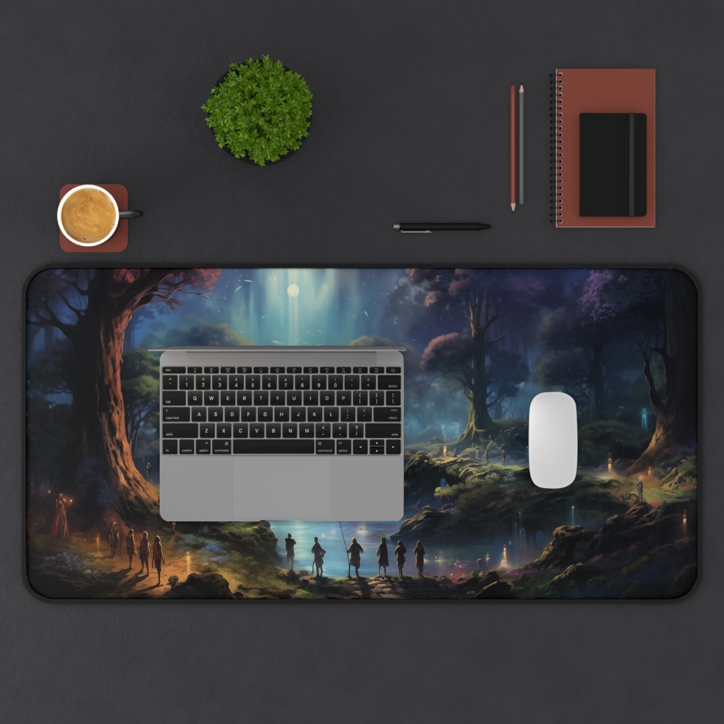 Epic Fantasy Friends Collection - "Mystical Night in Elven Shire" Watercolor Art Work Design - Neoprene Gaming Desk Mat / Cover