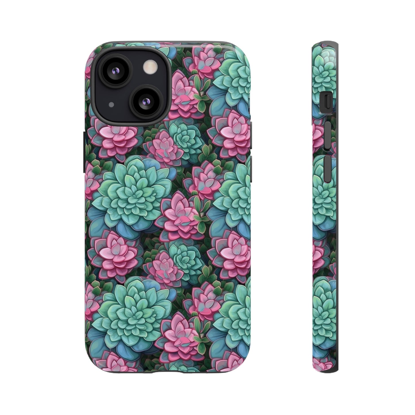 Gardening Lovers Collection - "Jade Plant (Crassula ovata)" Herbal Watercolor Plants Pattern - iPhone 15, iPhone 14 and iPhone 13 Phone Case