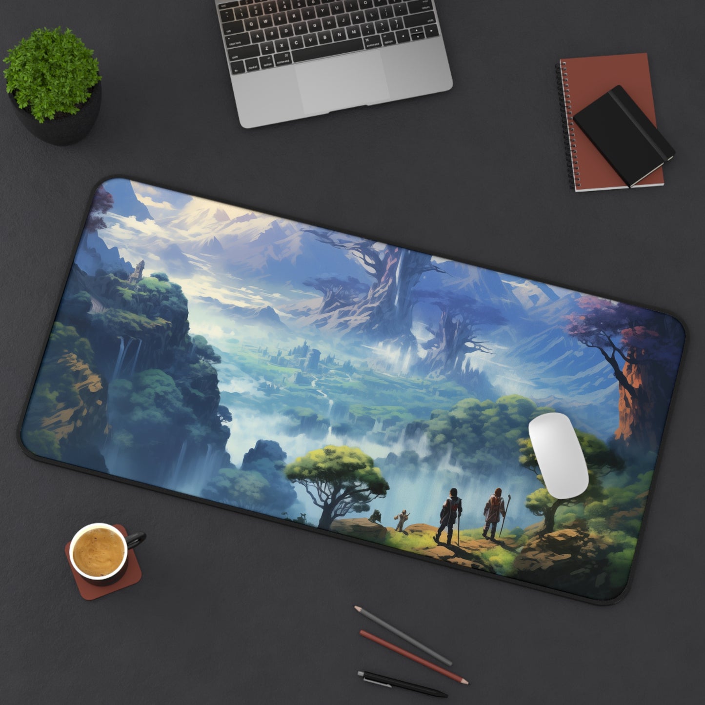 Epic Fantasy Friends Collection - "Valley of Elven-Pride" Watercolor Art Work Design - Neoprene Gaming Desk Mat / Cover