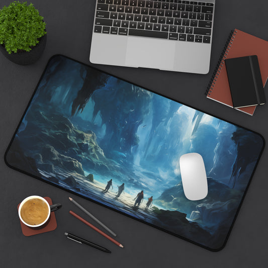 Epic Fantasy Friends Collection - "Exploring Ocean-Light Cave" Watercolor Art Work Design - Neoprene Gaming Desk Mat / Cover