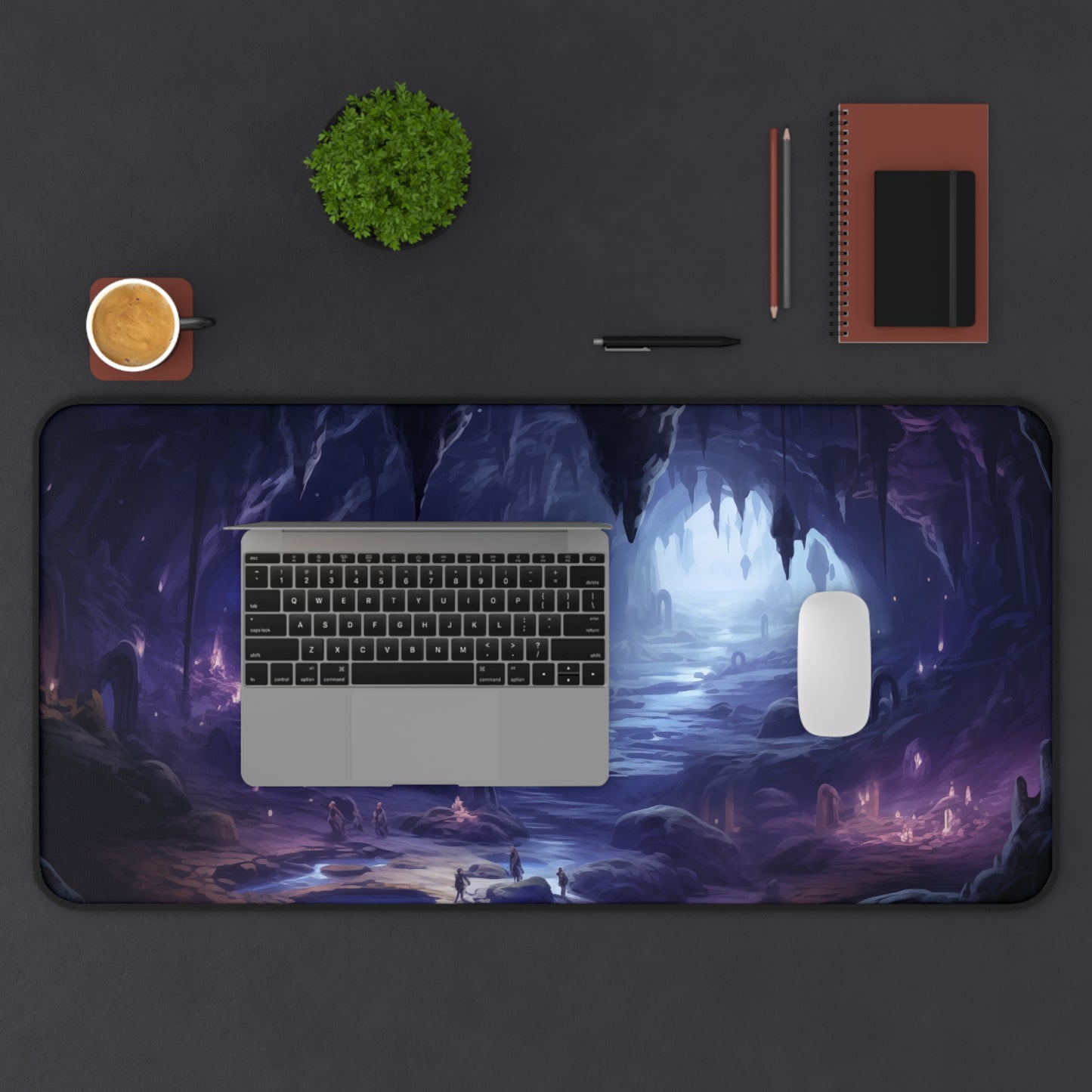 Epic Fantasy Friends Collection - "Cave of Flying Rocks" Watercolor Art Work Design - Neoprene Gaming Desk Mat / Cover