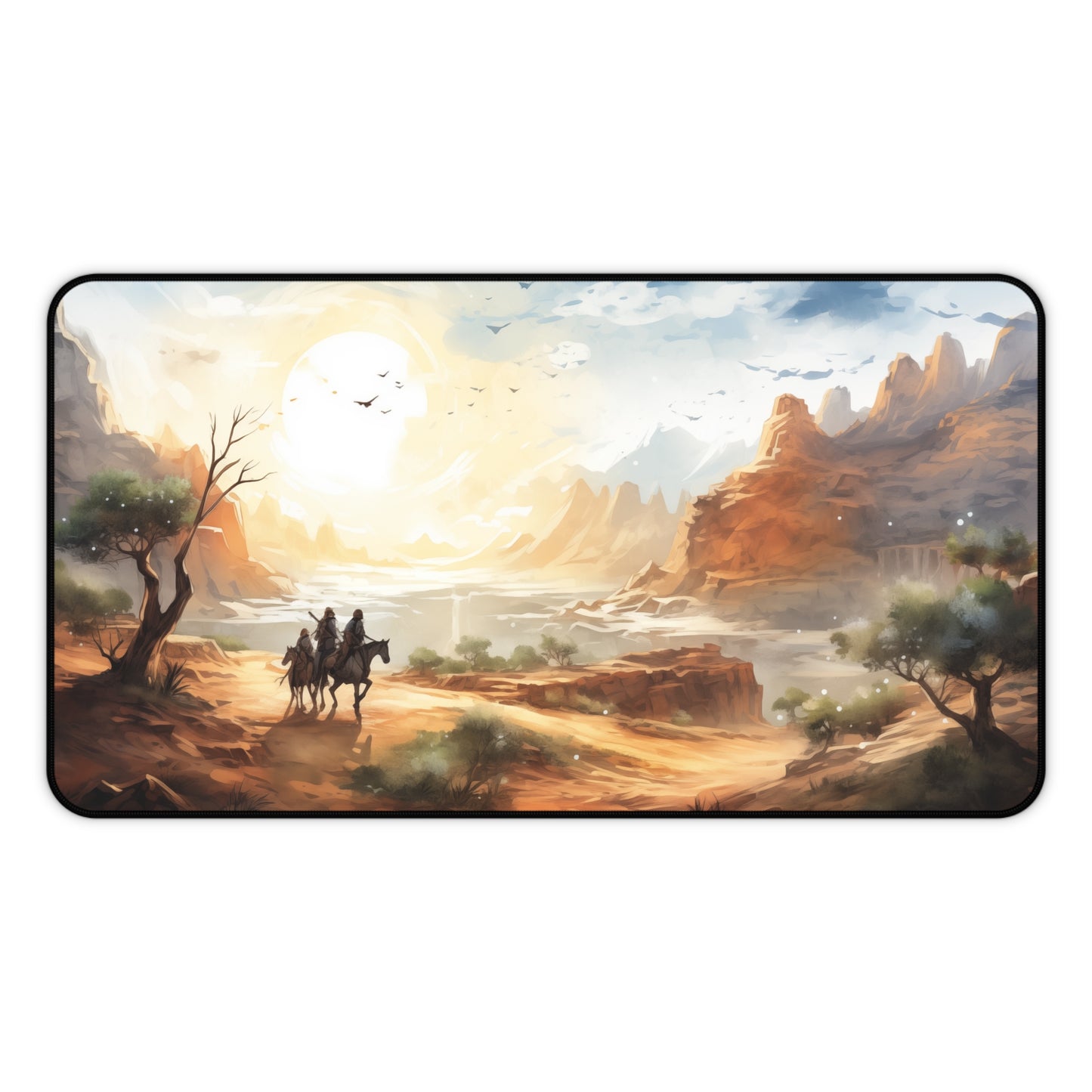 Epic Fantasy Friends Collection - "Mighty Crater of Desert-Valley" Watercolor Art Work Design - Neoprene Gaming Desk Mat / Cover