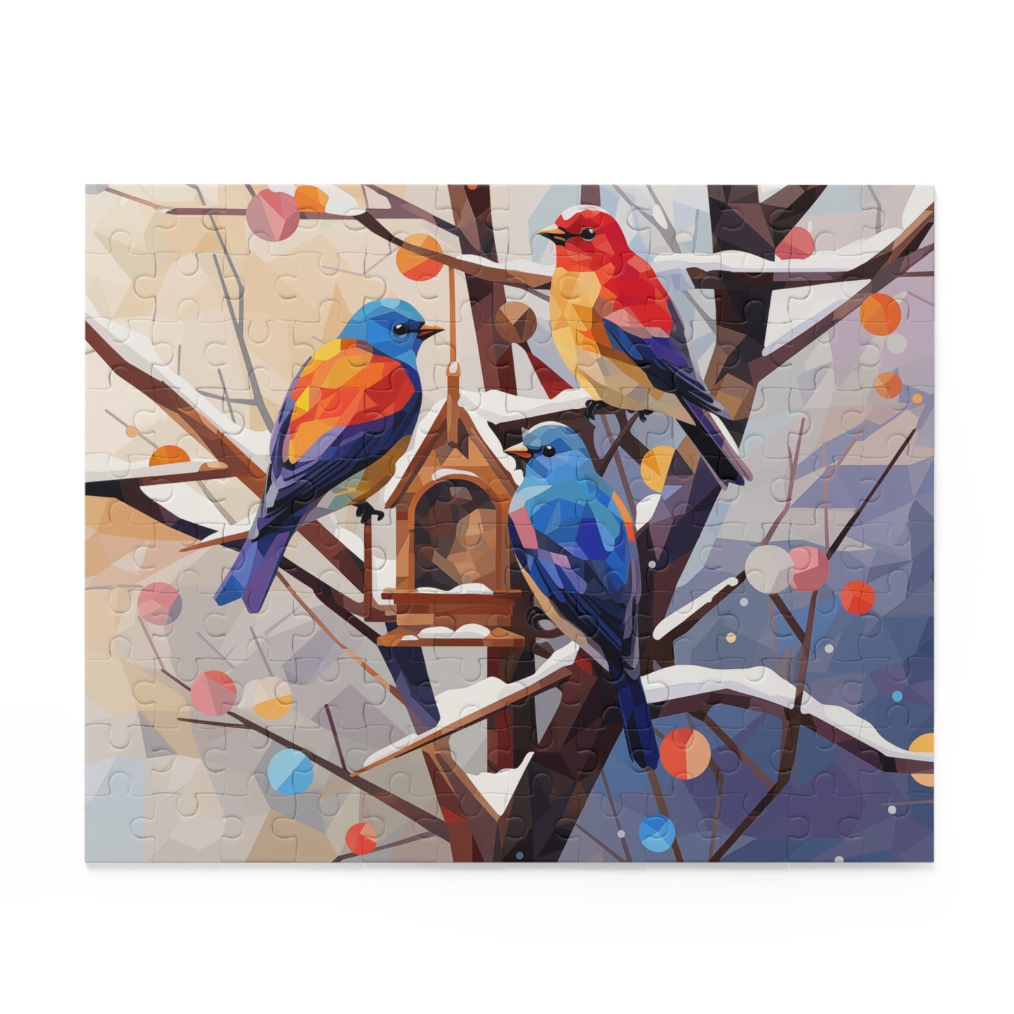 Sweet Winter Birds Colorful Polygon Style  Puzzle - Jigsaw Puzzle (120, 252, 500-Piece)