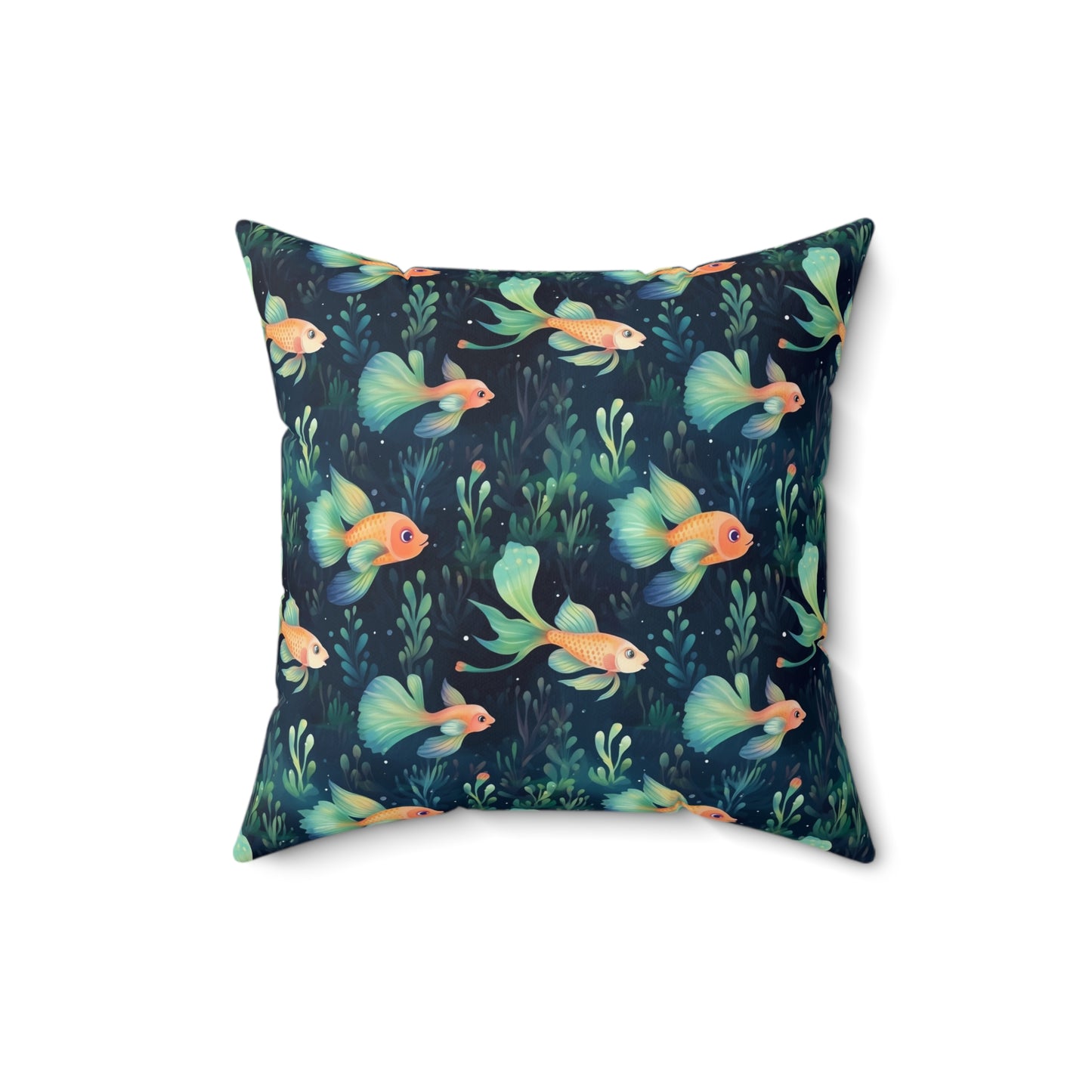 Fishing Enthusiasts Collection - Beautiful "Guppy" Elegant Watercolor Fish Pattern - Spun Polyester Square Pillow - Gift