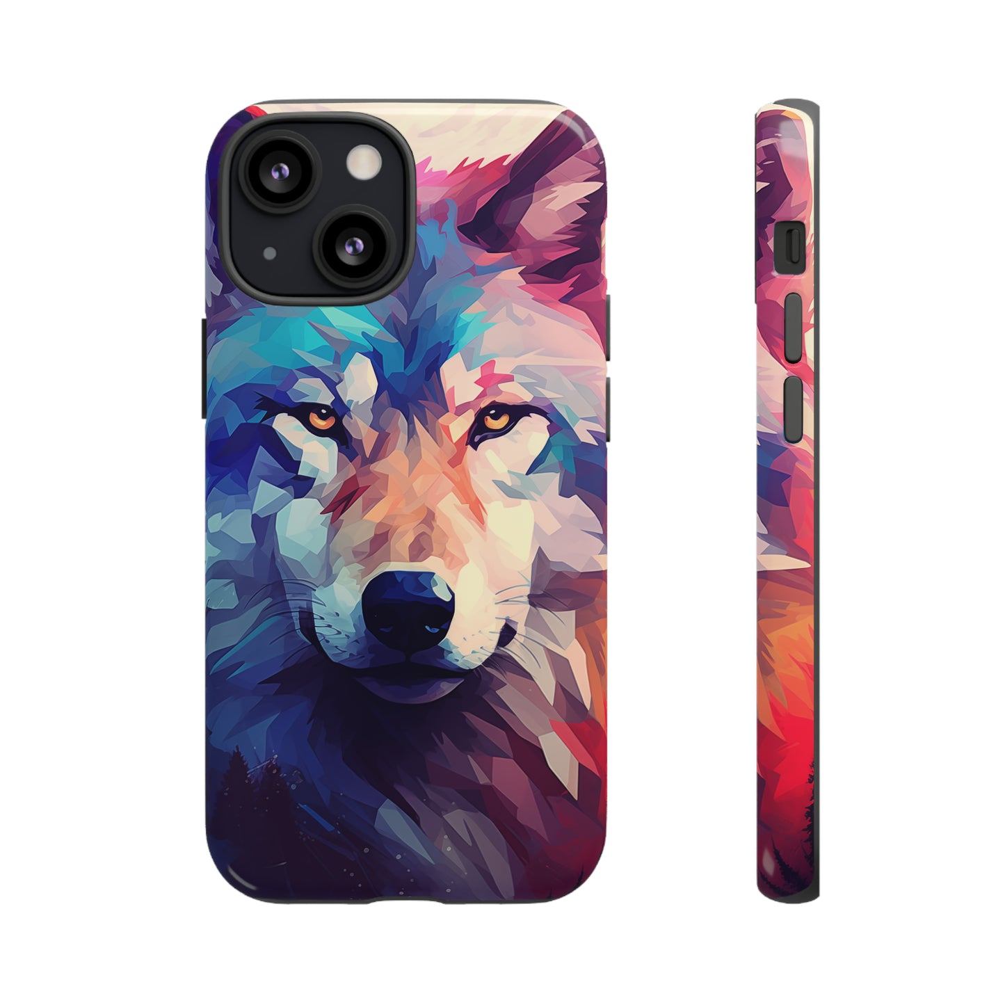 Majestic Wolf Polygon Style Phone Case / Beautiful Color Case - Tough Cases for iPhone 15, iPhone 14 and iPhone 13