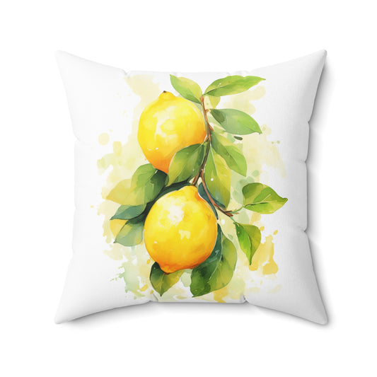 Gardening Lovers Collection - Big Classic Artisan Watercolor Summer Lemon Citrus Pattern Pillow - Spun Polyester Square Pillow