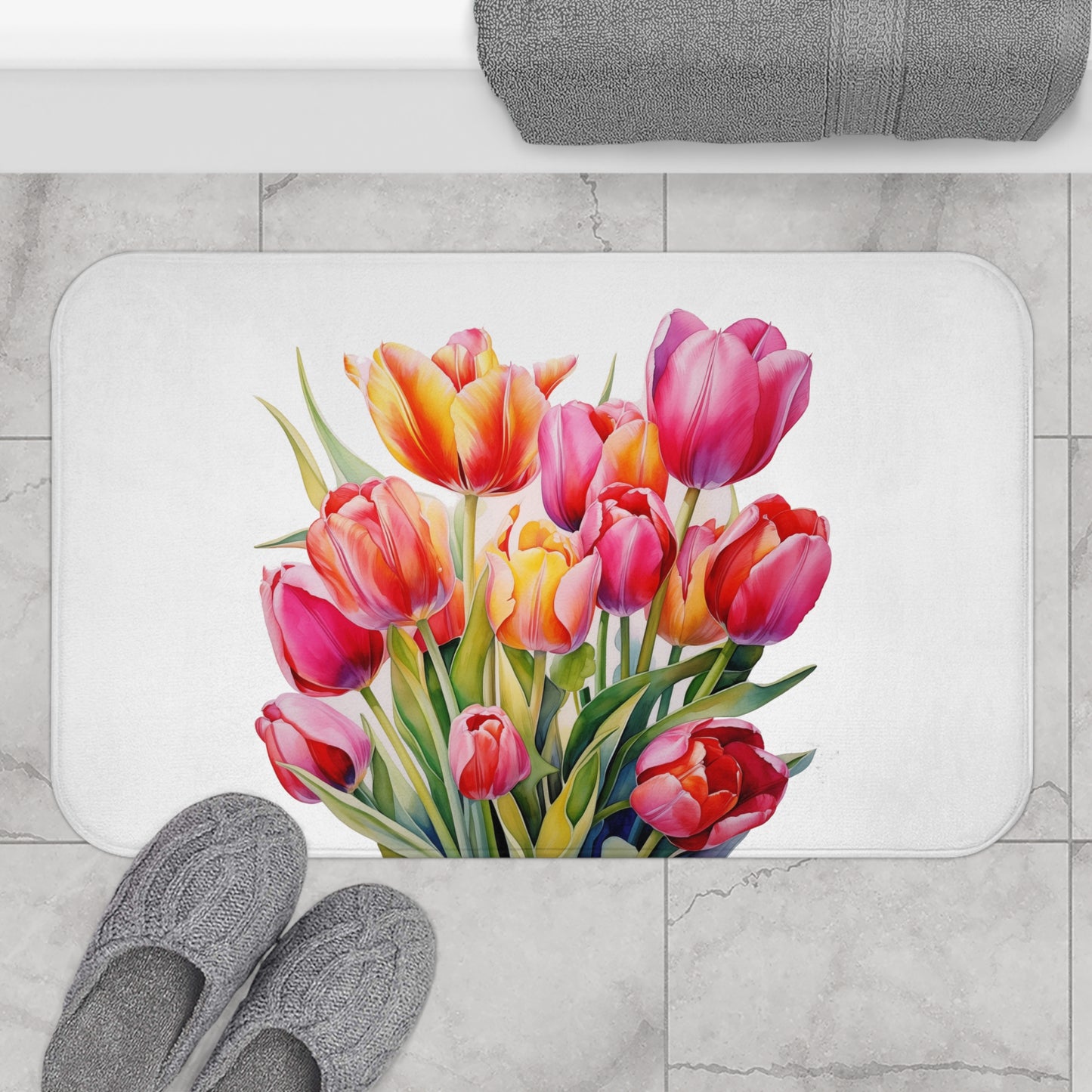 Beautiful Watercolor Style Tulip Bath Mat