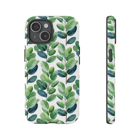 Gardening Collection - "Fiddle Leaf Fig (Ficus lyrata)" Herbal Watercolor Plants Pattern - iPhone 15, iPhone 14 and iPhone 13 Phone Case