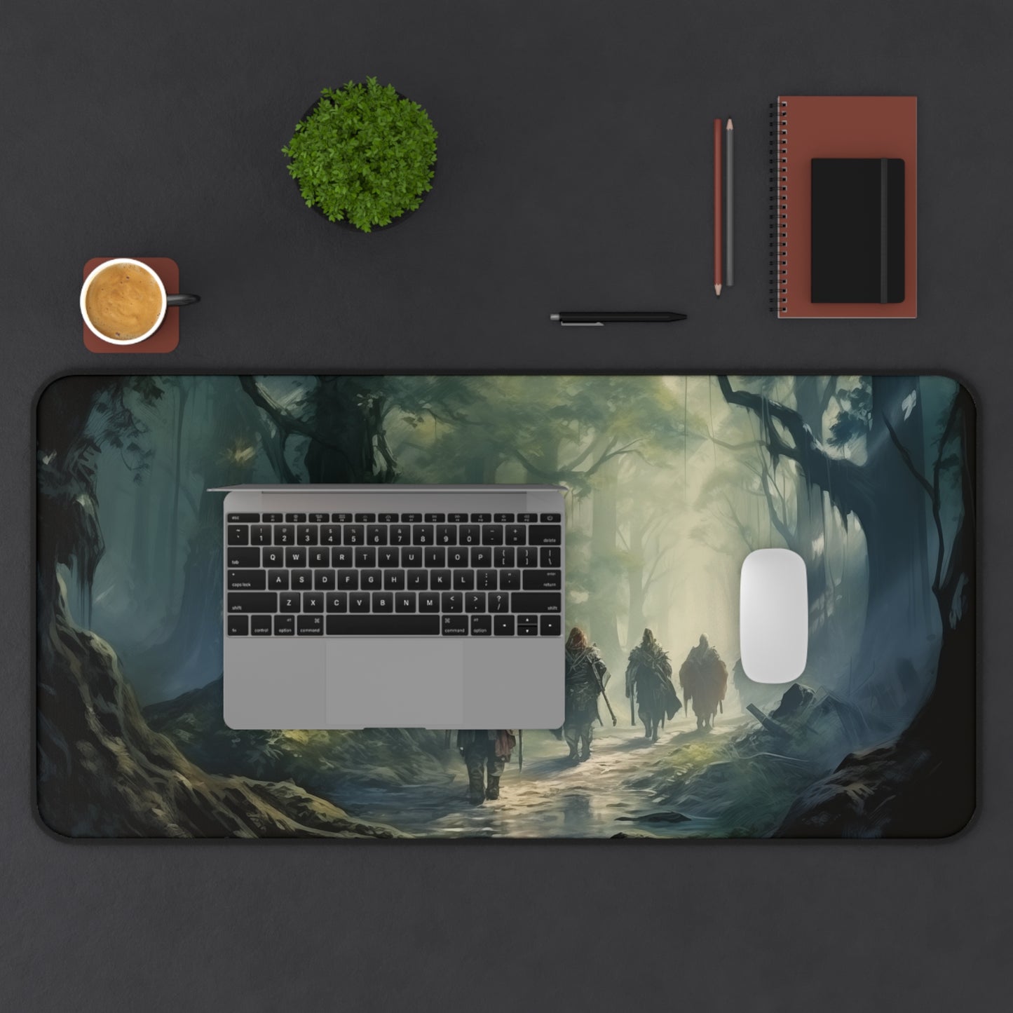 Epic Fantasy Friends Collection - "Entering the Misty Forest" Watercolor Art Work Design - Neoprene Gaming Desk Mat / Cover