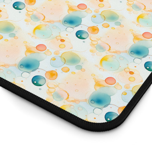 Yellow Blue Watercolor Bubbles Pattern Desk Mat