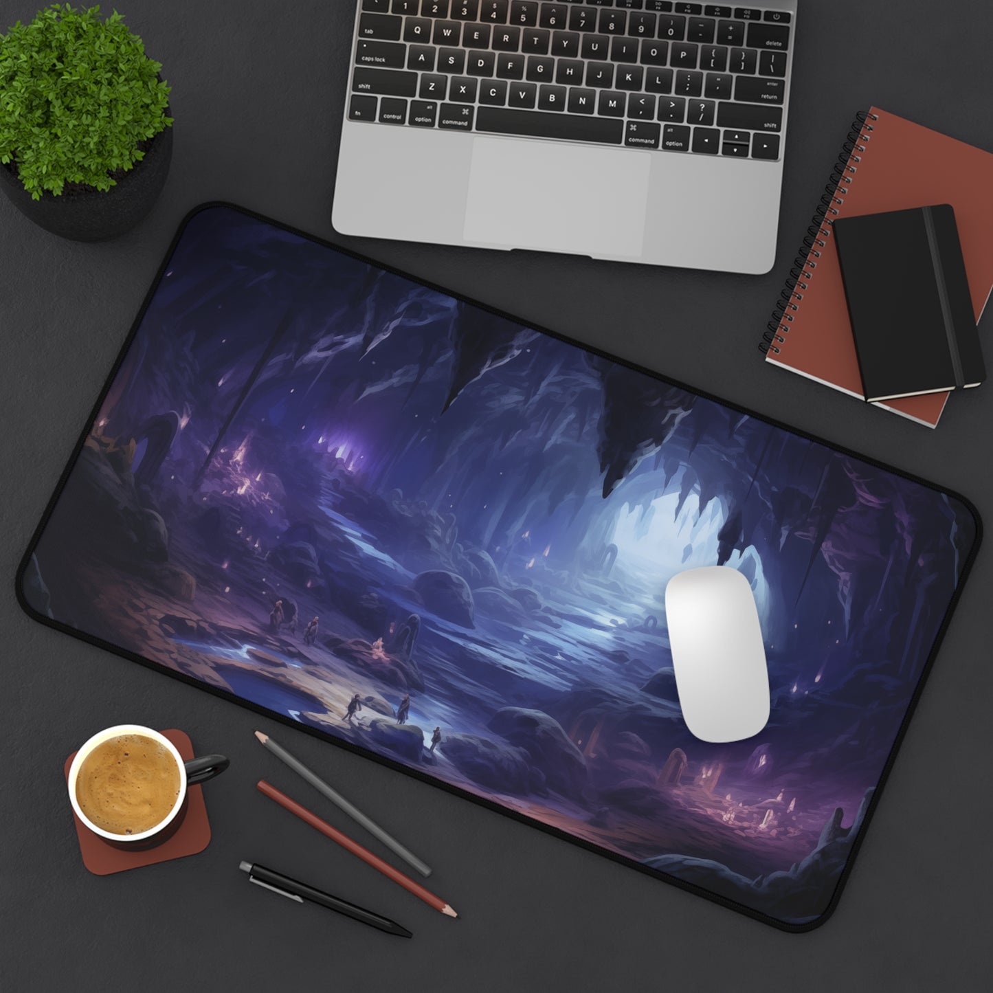 Epic Fantasy Friends Collection - "Cave of Flying Rocks" Watercolor Art Work Design - Neoprene Gaming Desk Mat / Cover